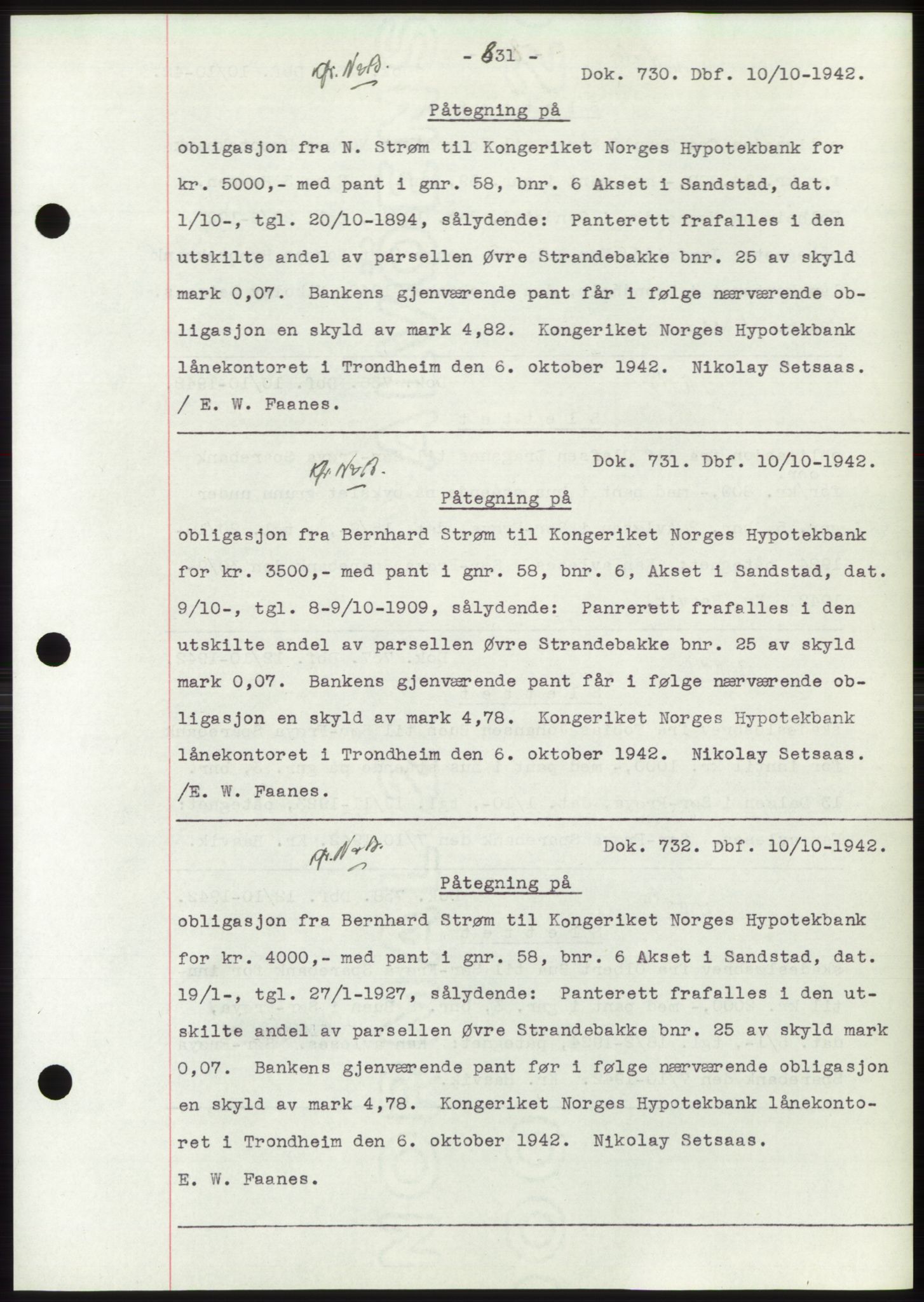 Hitra sorenskriveri, AV/SAT-A-0018/2/2C/2Ca: Mortgage book no. C1, 1936-1945, Diary no: : 730/1942