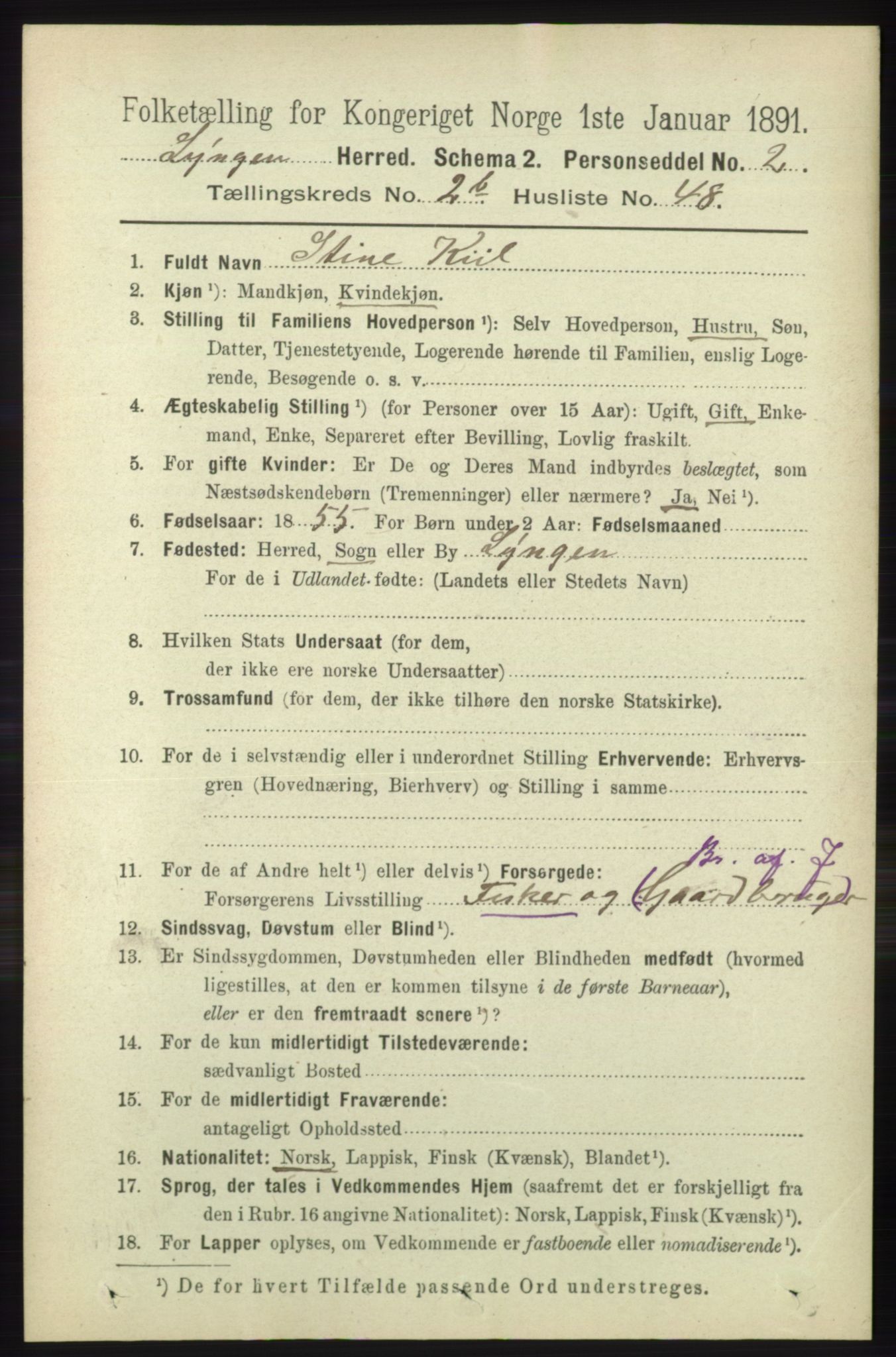 RA, 1891 census for 1938 Lyngen, 1891, p. 2804