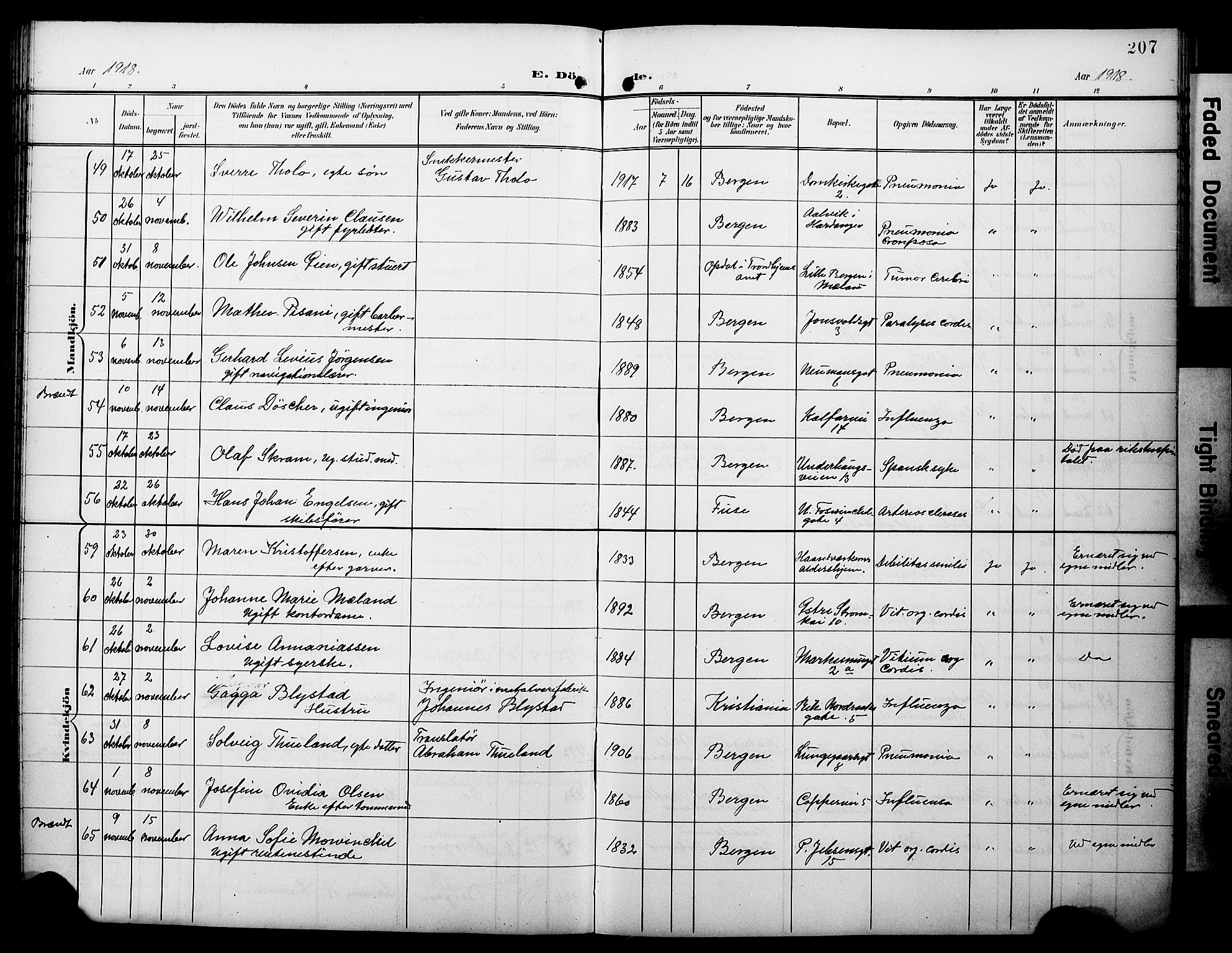 Domkirken sokneprestembete, AV/SAB-A-74801/H/Hab/L0042: Parish register (copy) no. E 6, 1900-1929, p. 207