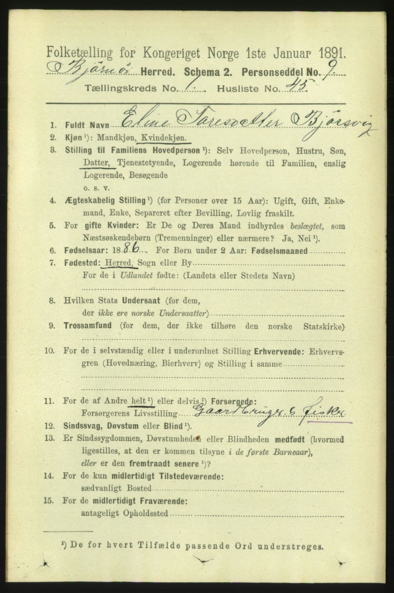 RA, 1891 census for 1632 Bjørnør, 1891, p. 390