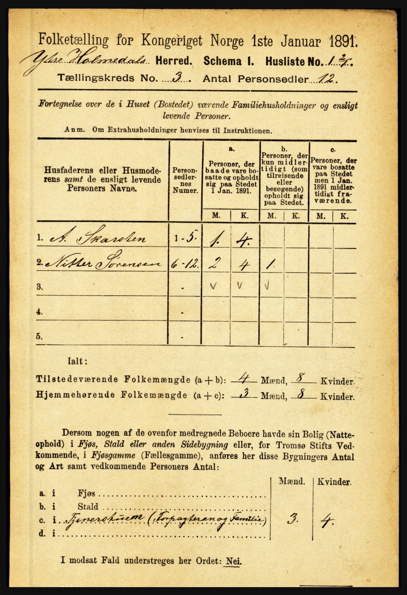 RA, 1891 census for 1429 Ytre Holmedal, 1891, p. 600