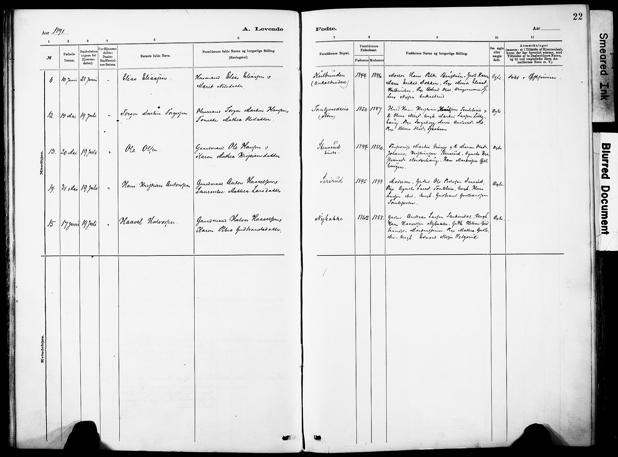 Nordre Land prestekontor, AV/SAH-PREST-124/H/Ha/Haa/L0005: Parish register (official) no. 5, 1882-1903, p. 22