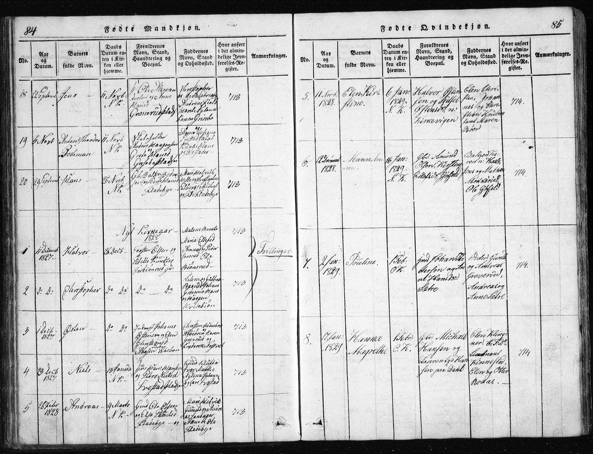 Nesodden prestekontor Kirkebøker, SAO/A-10013/G/Ga/L0001: Parish register (copy) no. I 1, 1814-1847, p. 84-85