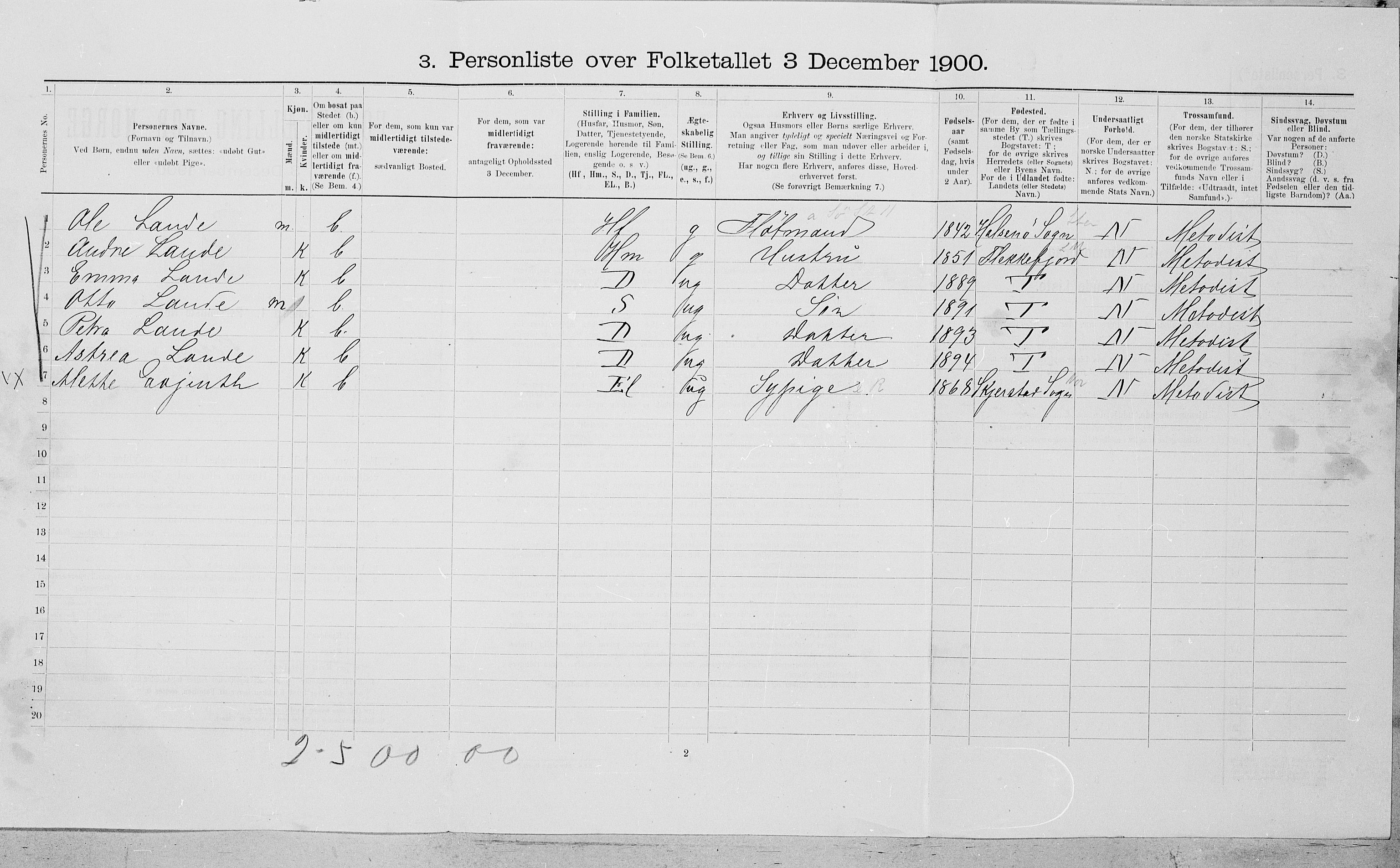 SAT, 1900 census for Bodø, 1900, p. 325