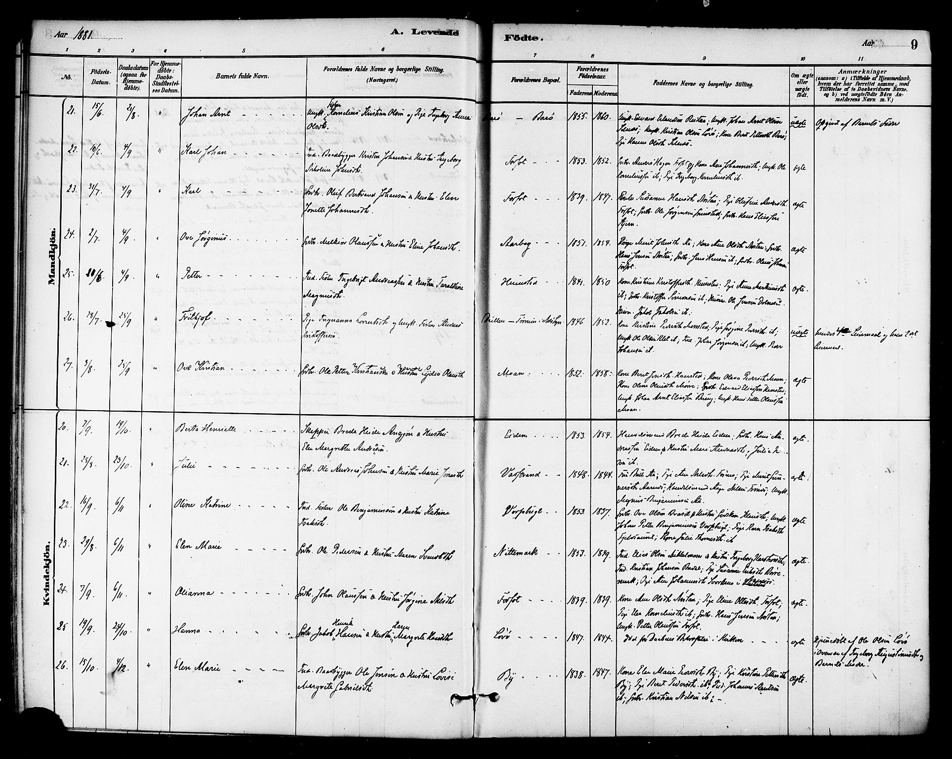 Ministerialprotokoller, klokkerbøker og fødselsregistre - Sør-Trøndelag, AV/SAT-A-1456/655/L0680: Parish register (official) no. 655A09, 1880-1894, p. 9