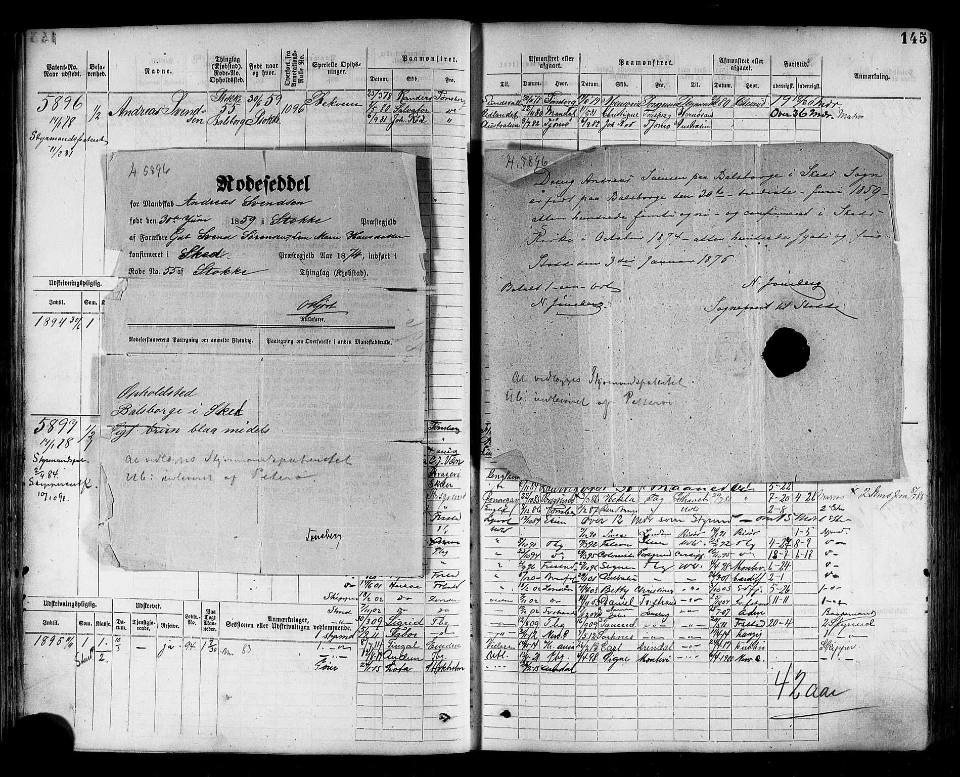 Tønsberg innrulleringskontor, AV/SAKO-A-786/F/Fc/Fca/L0008: Hovedrulle Patent nr. 5608-6745, 1876-1882, p. 148