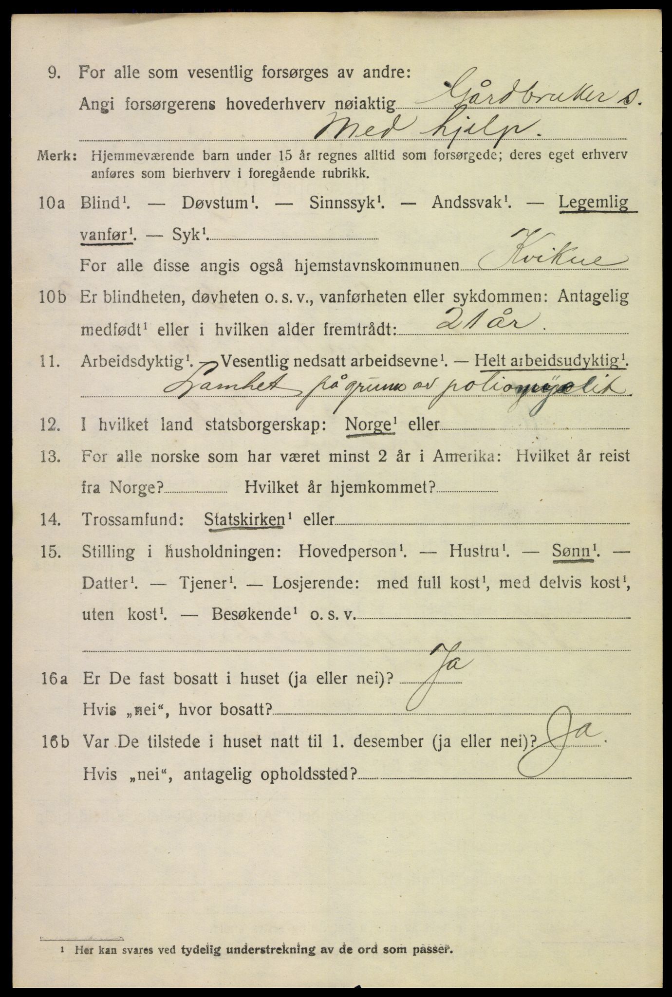 SAH, 1920 census for Kvikne, 1920, p. 985