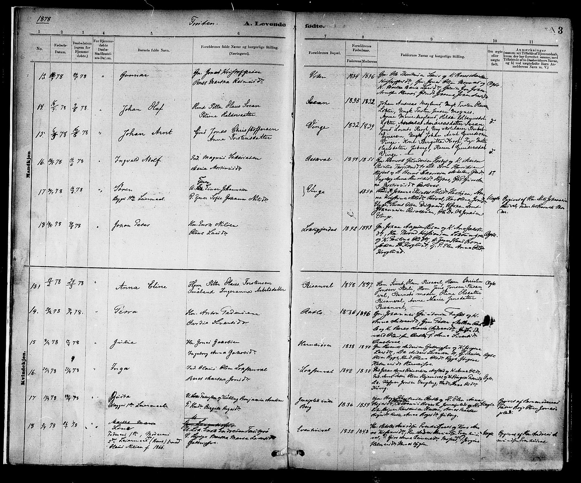 Ministerialprotokoller, klokkerbøker og fødselsregistre - Nord-Trøndelag, AV/SAT-A-1458/713/L0120: Parish register (official) no. 713A09, 1878-1887, p. 3