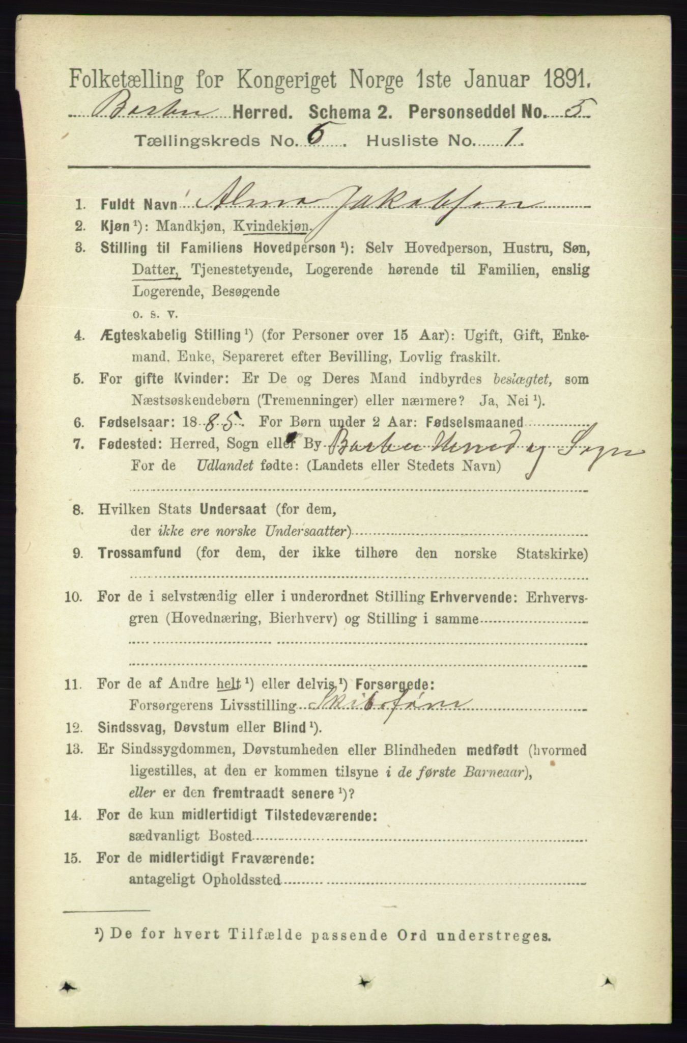 RA, 1891 census for 0990 Barbu, 1891, p. 4424