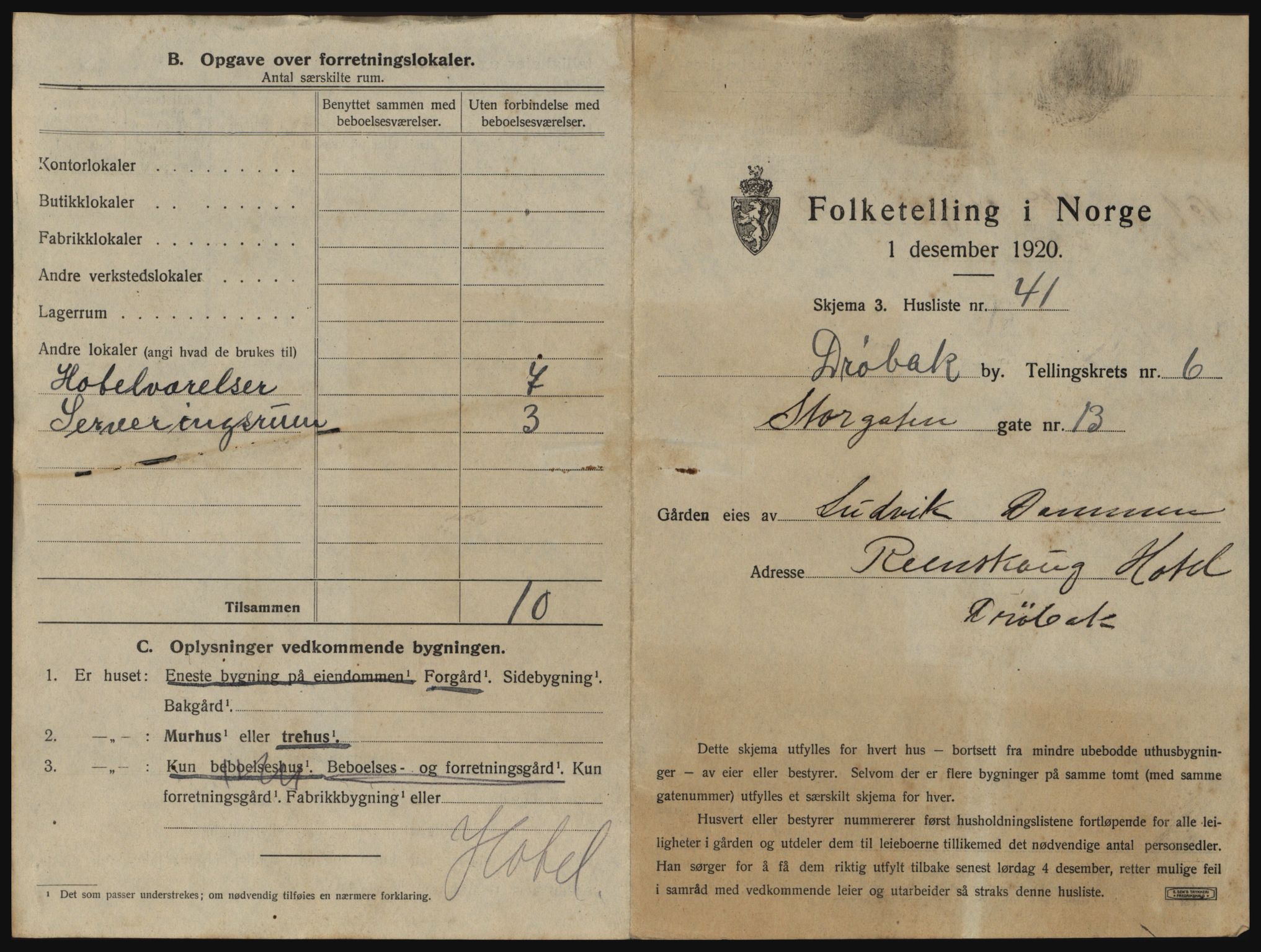 SAO, 1920 census for Drøbak, 1920, p. 601