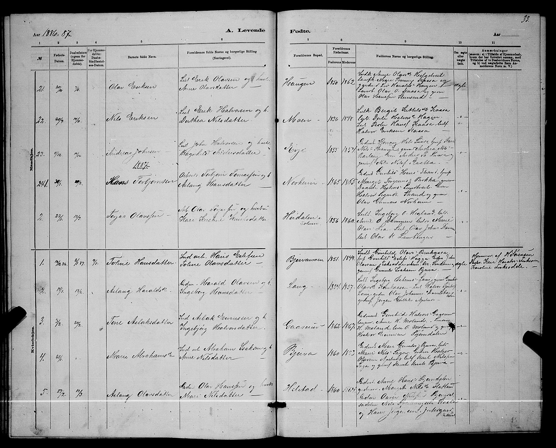 Lunde kirkebøker, AV/SAKO-A-282/G/Ga/L0001b: Parish register (copy) no. I 1, 1879-1887, p. 33