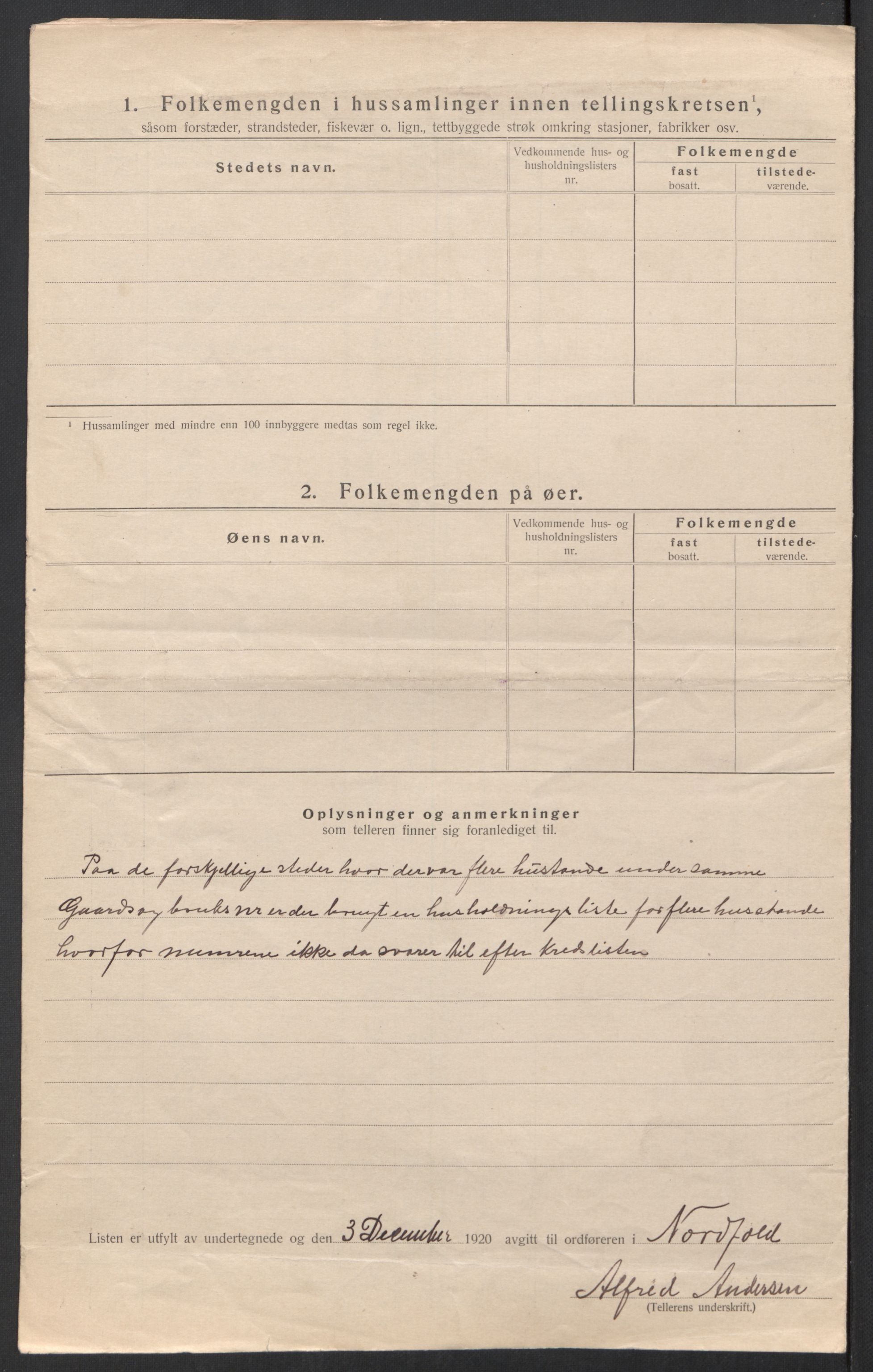 SAT, 1920 census for Nordfold, 1920, p. 27