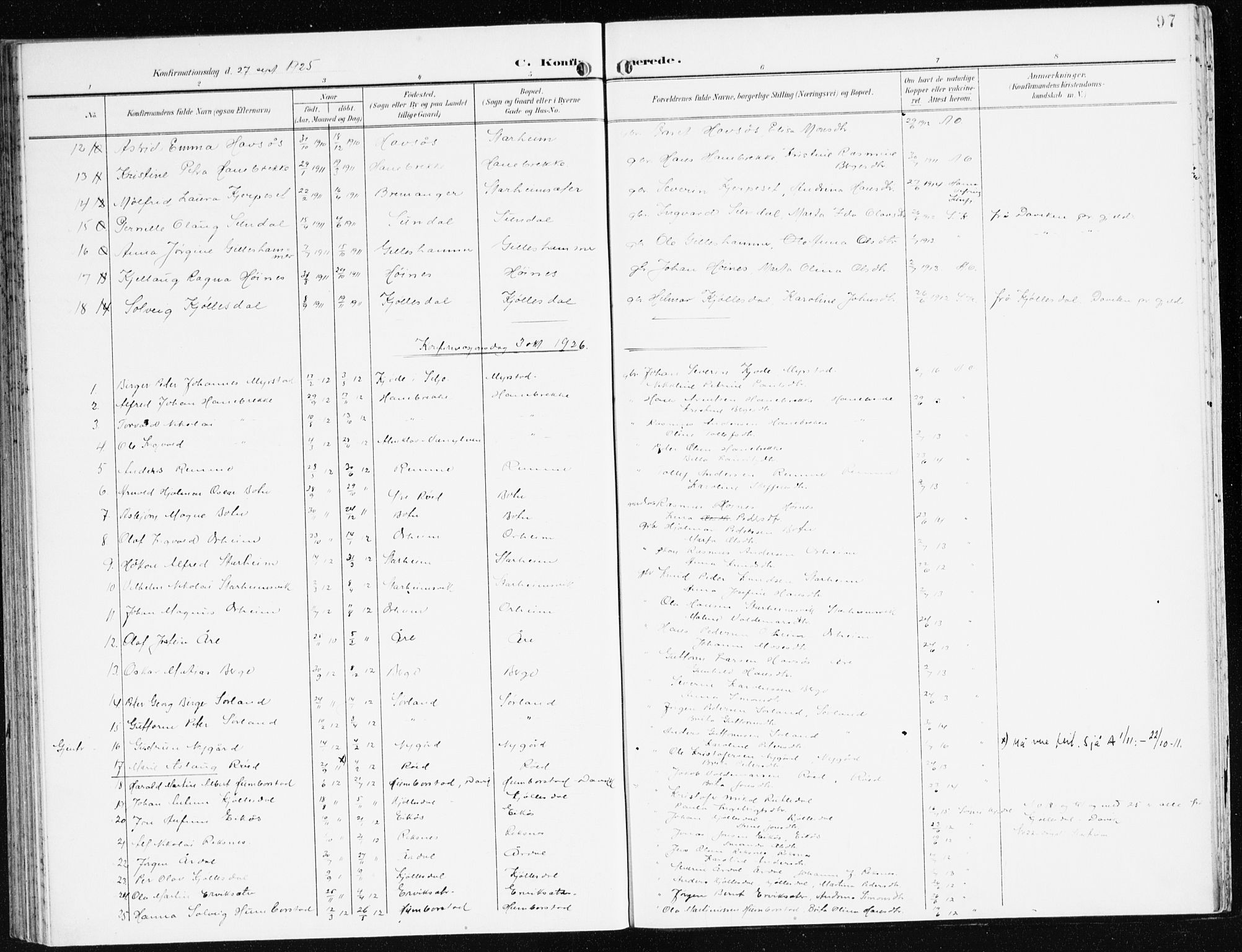 Eid sokneprestembete, AV/SAB-A-82301/H/Haa/Haac/L0002: Parish register (official) no. C 2, 1899-1927, p. 97