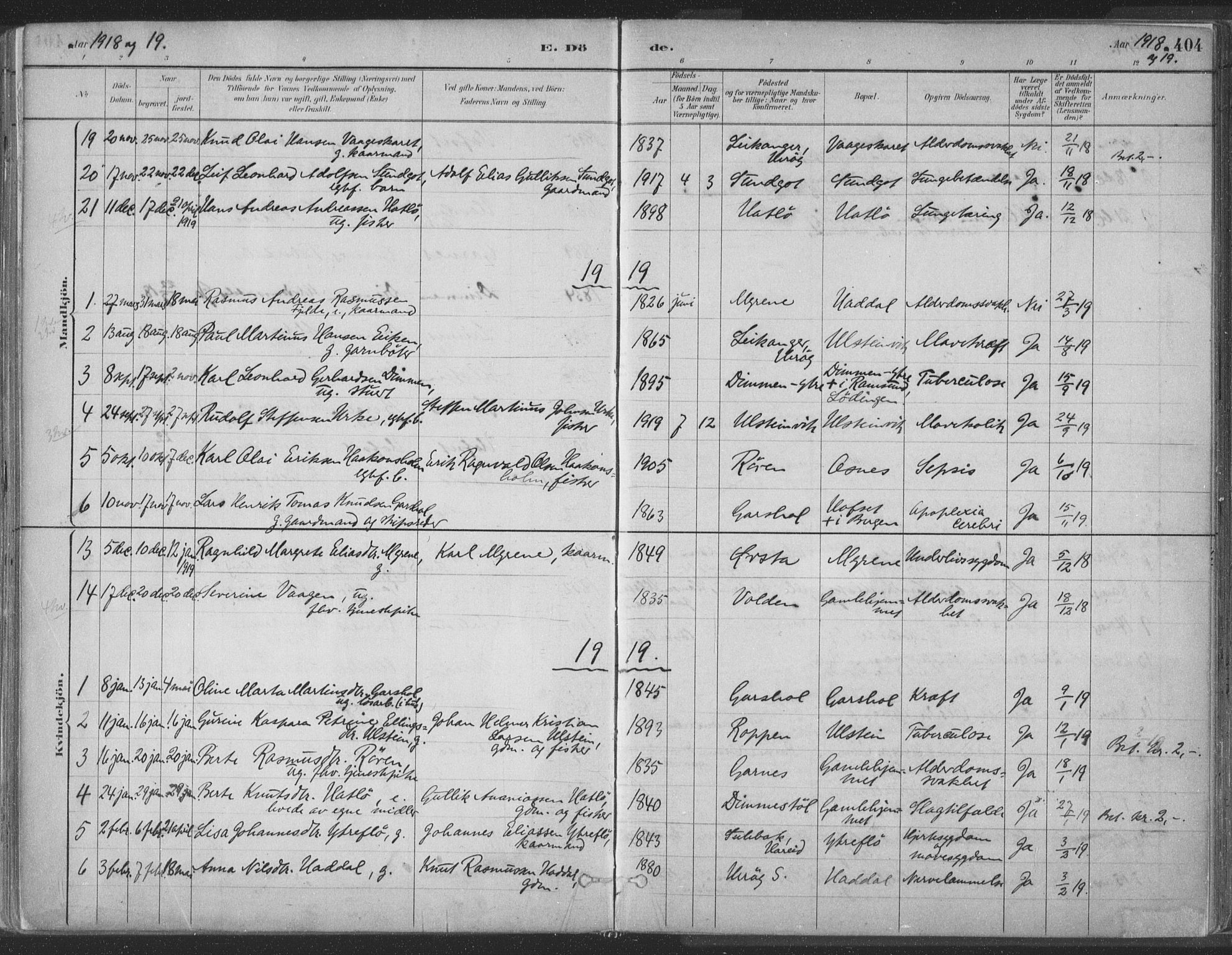 Ministerialprotokoller, klokkerbøker og fødselsregistre - Møre og Romsdal, AV/SAT-A-1454/509/L0106: Parish register (official) no. 509A04, 1883-1922, p. 404