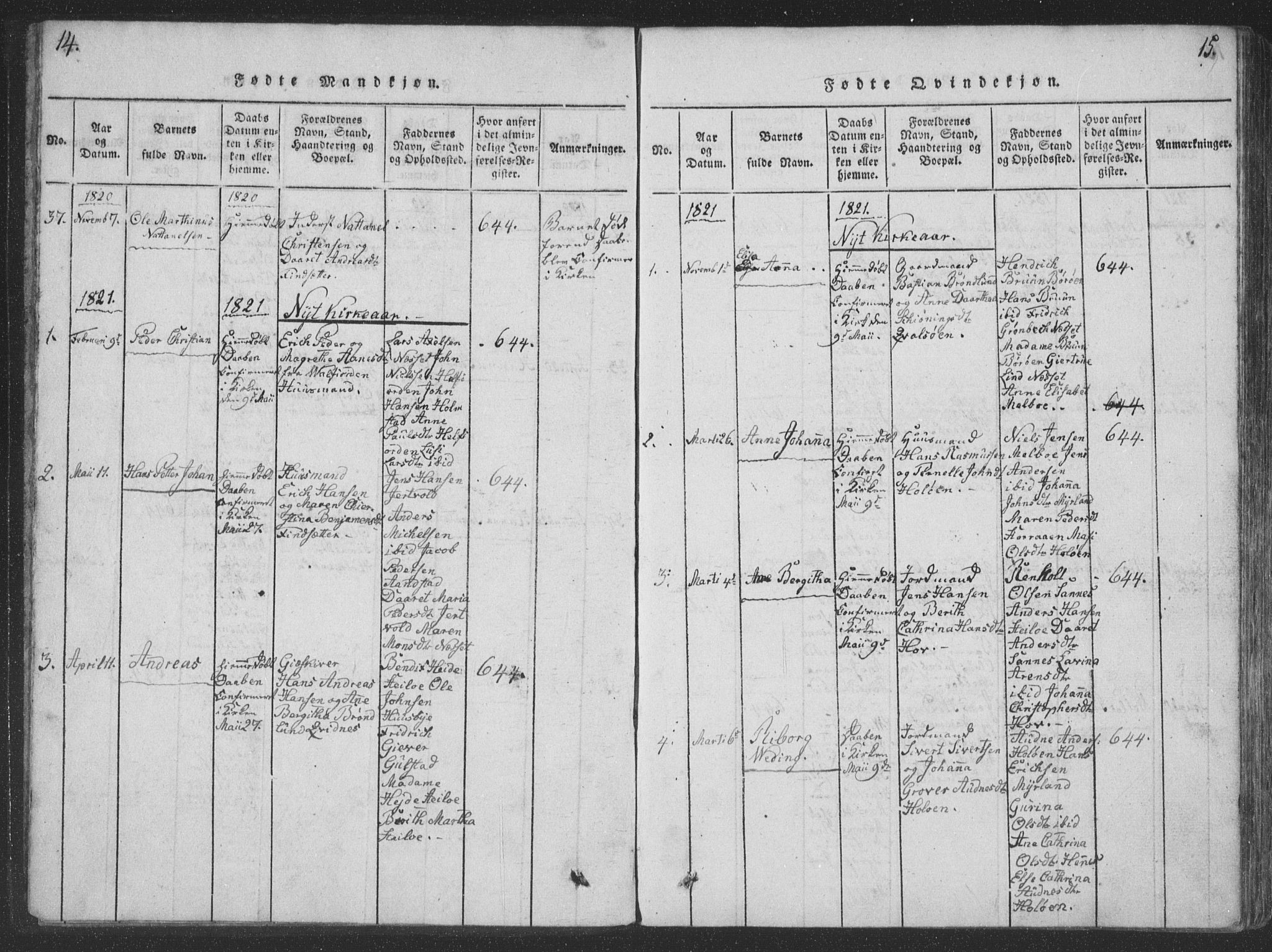 Ministerialprotokoller, klokkerbøker og fødselsregistre - Nordland, SAT/A-1459/888/L1262: Parish register (copy) no. 888C01, 1820-1836, p. 14-15