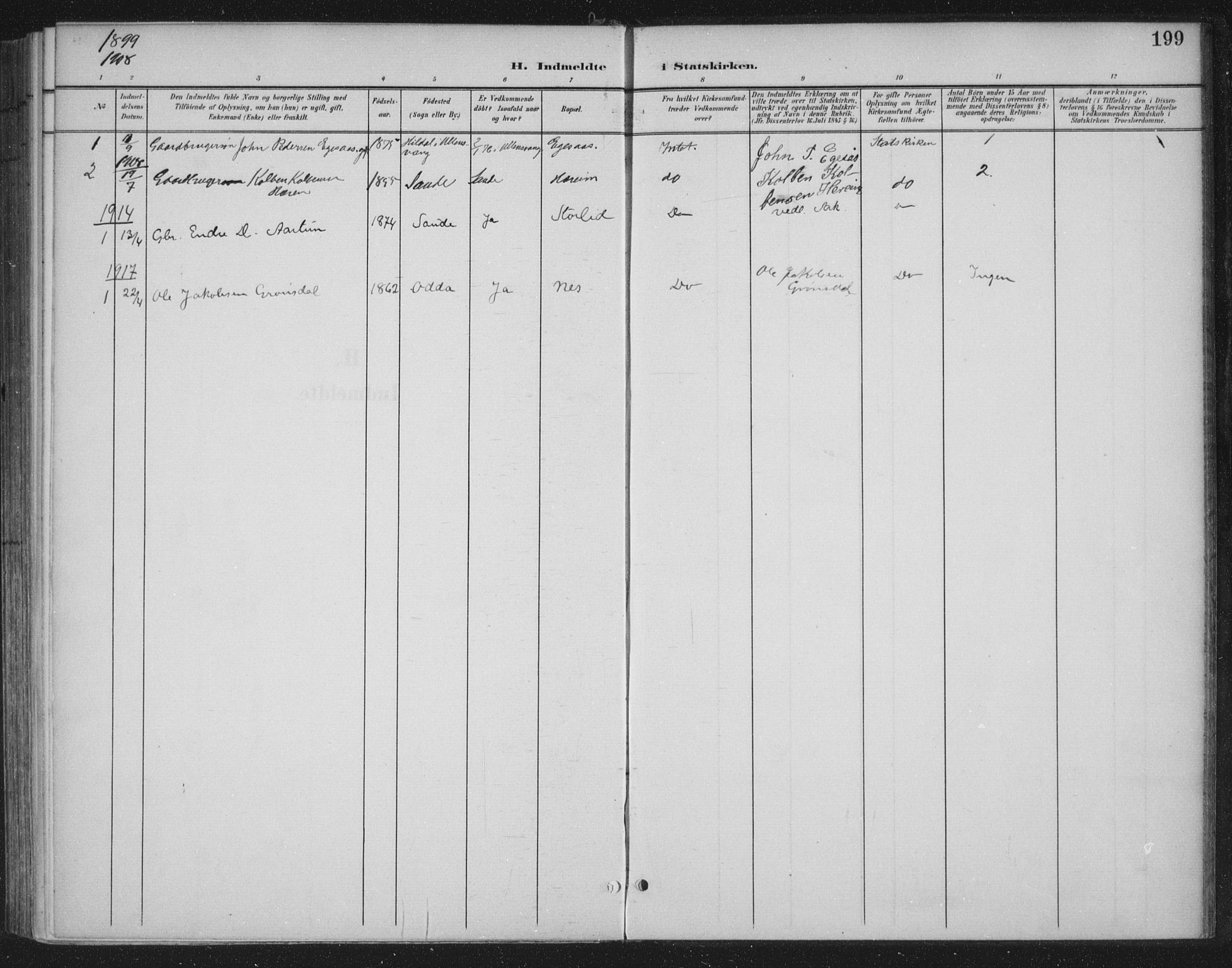 Sand sokneprestkontor, AV/SAST-A-101848/03/C/L0001: Parish register (official) no. A 7, 1899-1928, p. 199