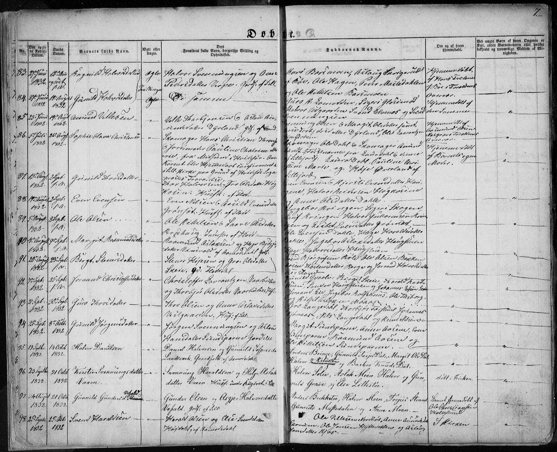 Seljord kirkebøker, SAKO/A-20/F/Fa/L0011: Parish register (official) no. I 11, 1831-1849, p. 7