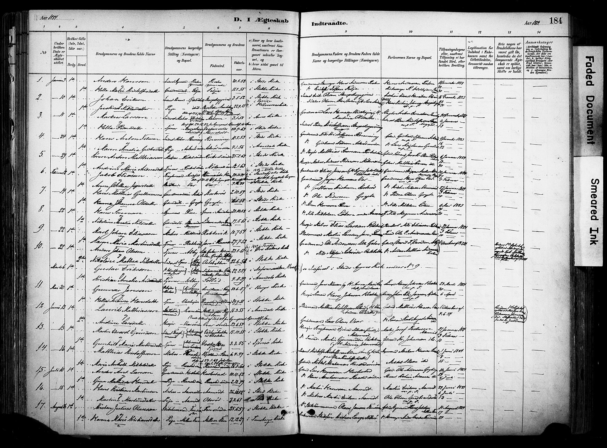 Stokke kirkebøker, AV/SAKO-A-320/F/Fa/L0010: Parish register (official) no. I 10, 1884-1903, p. 184