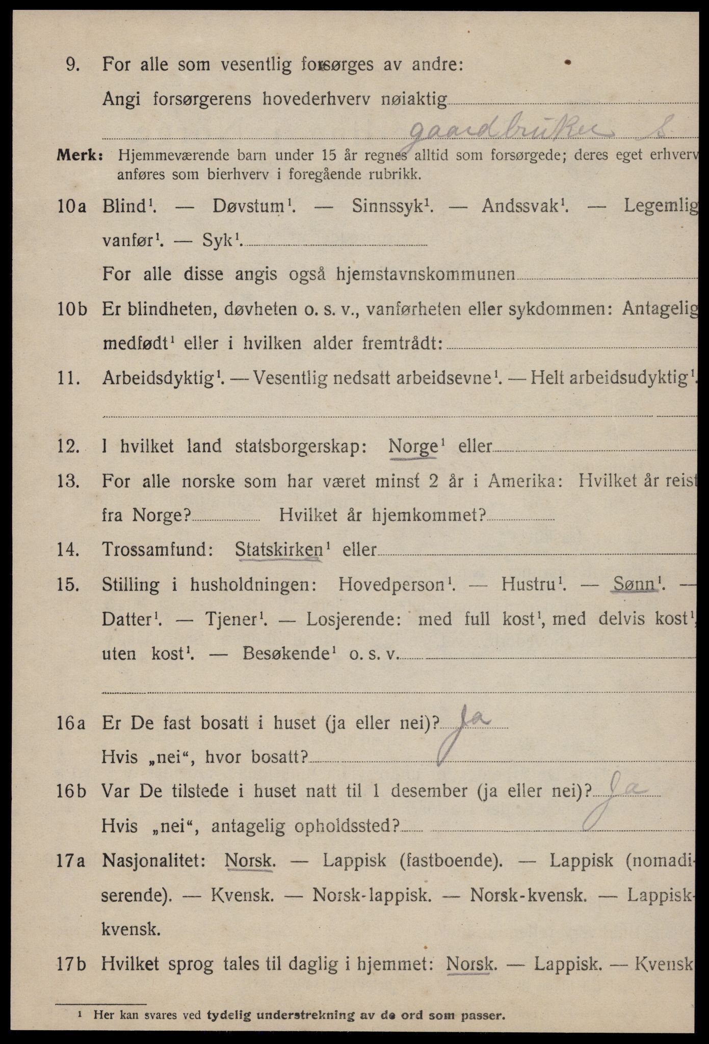 SAT, 1920 census for Bjugn, 1920, p. 496