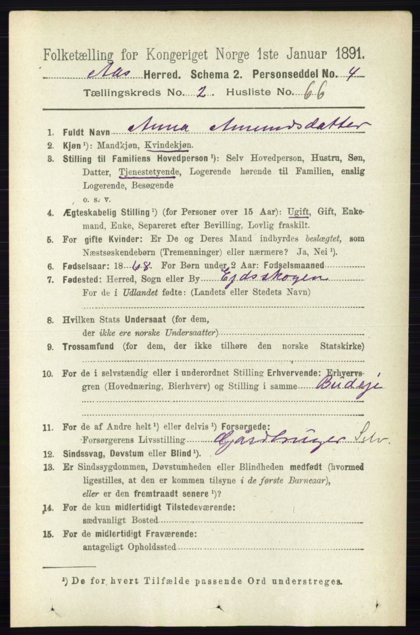 RA, 1891 census for 0214 Ås, 1891, p. 2003