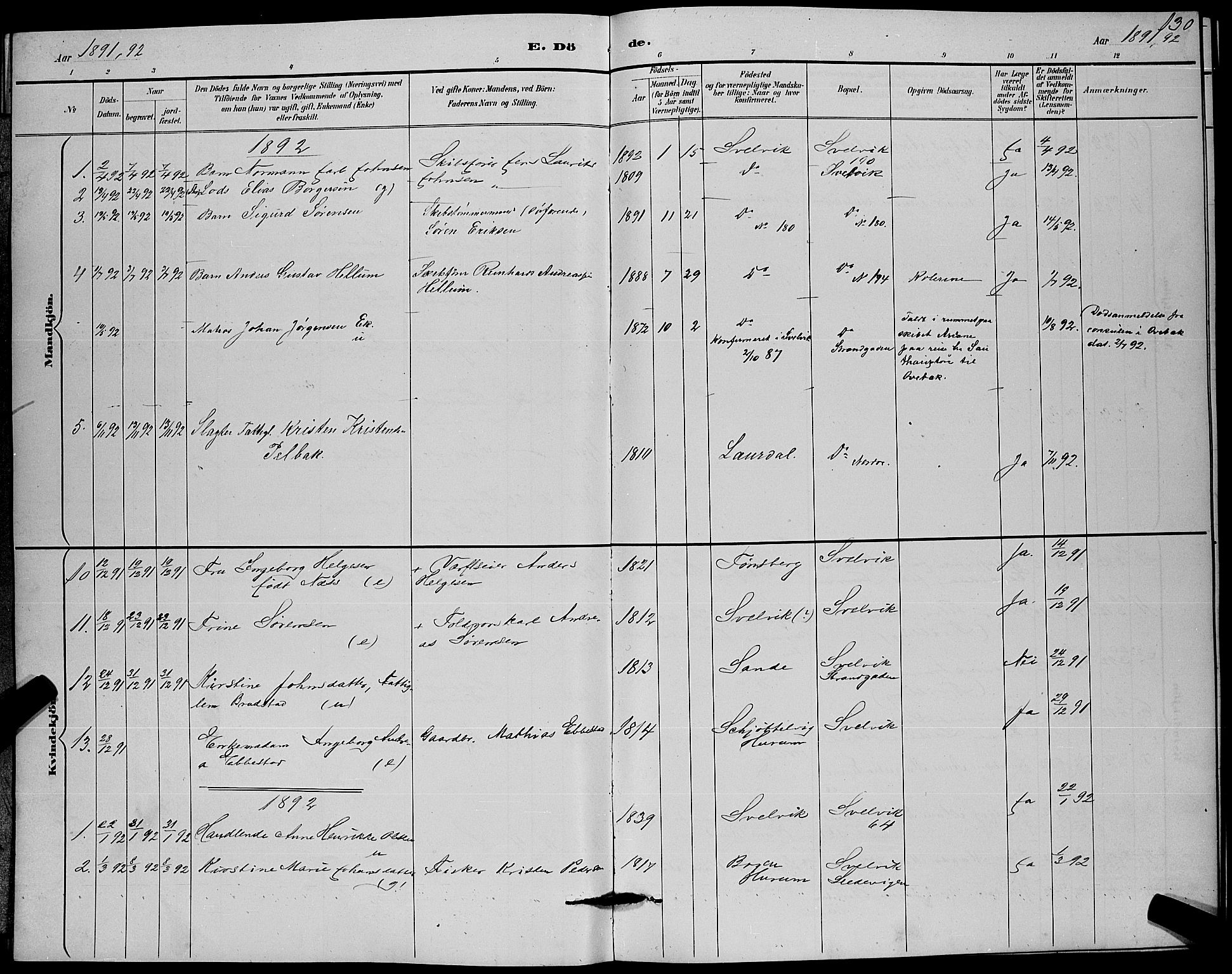 Strømm kirkebøker, SAKO/A-322/G/Gb/L0001: Parish register (copy) no. II 1, 1889-1896, p. 130