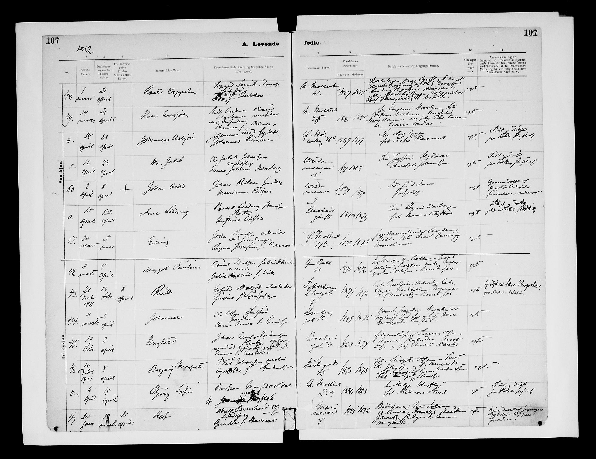 Ministerialprotokoller, klokkerbøker og fødselsregistre - Sør-Trøndelag, SAT/A-1456/604/L0203: Parish register (official) no. 604A23, 1908-1916, p. 107