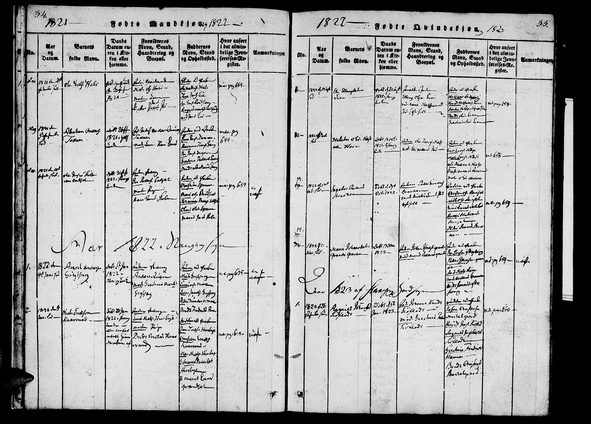 Ministerialprotokoller, klokkerbøker og fødselsregistre - Møre og Romsdal, AV/SAT-A-1454/592/L1023: Parish register (official) no. 592A02, 1820-1830, p. 34-35