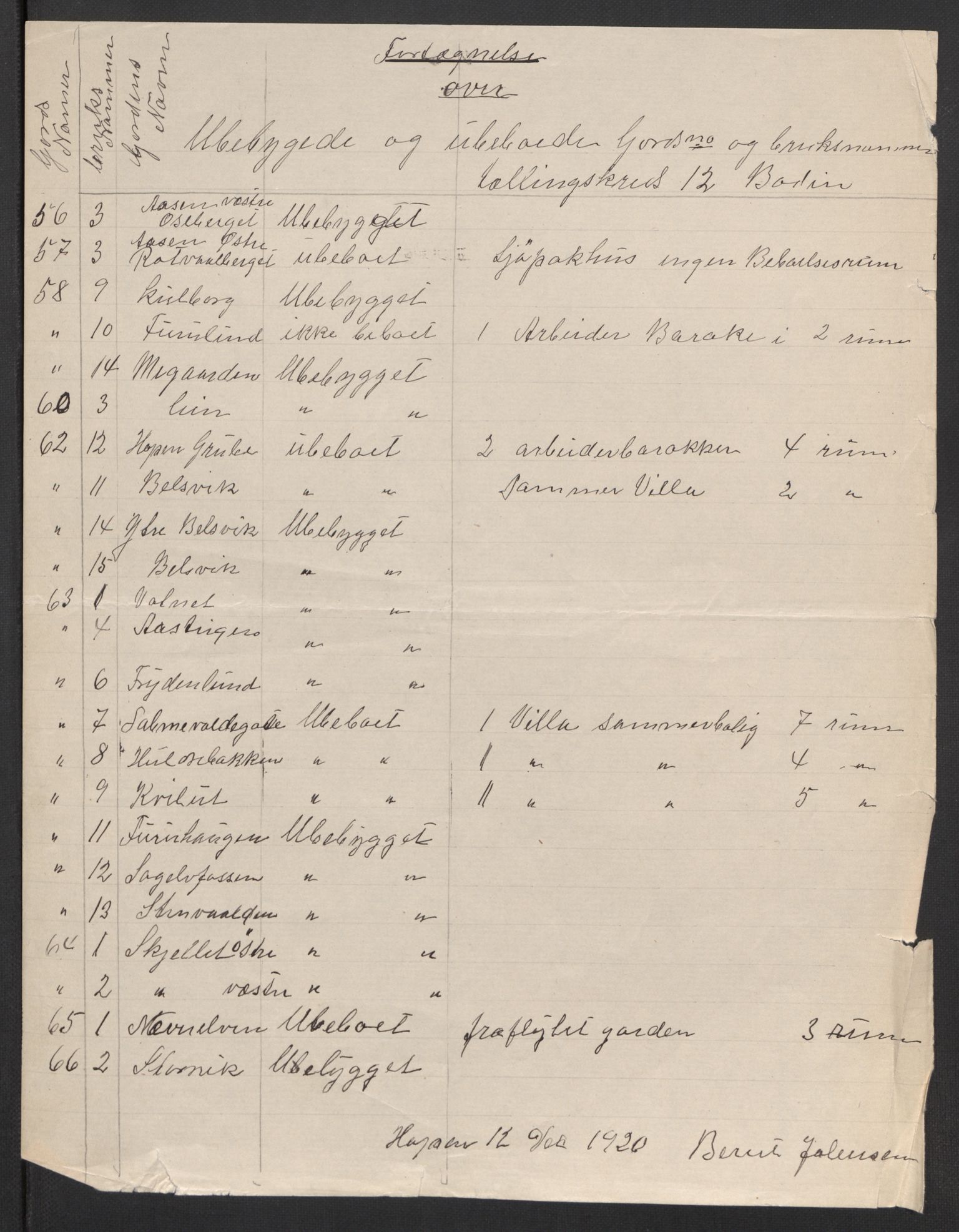 SAT, 1920 census for Bodin, 1920, p. 13