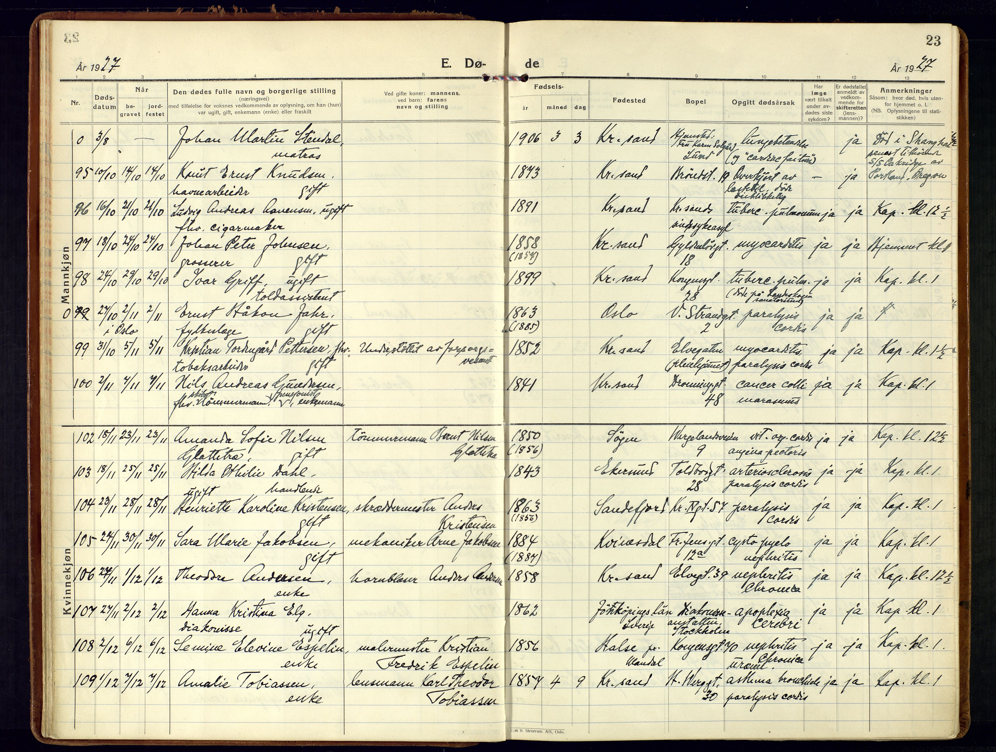 Kristiansand domprosti, AV/SAK-1112-0006/F/Fa/L0030: Parish register (official) no. A 29, 1926-1937, p. 23