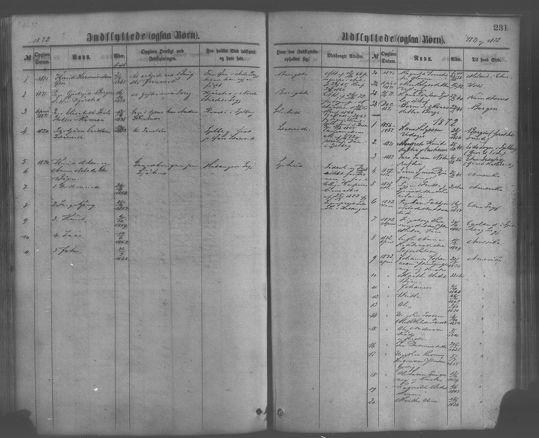 Skånevik sokneprestembete, AV/SAB-A-77801/H/Haa: Parish register (official) no. A 6, 1869-1878, p. 231