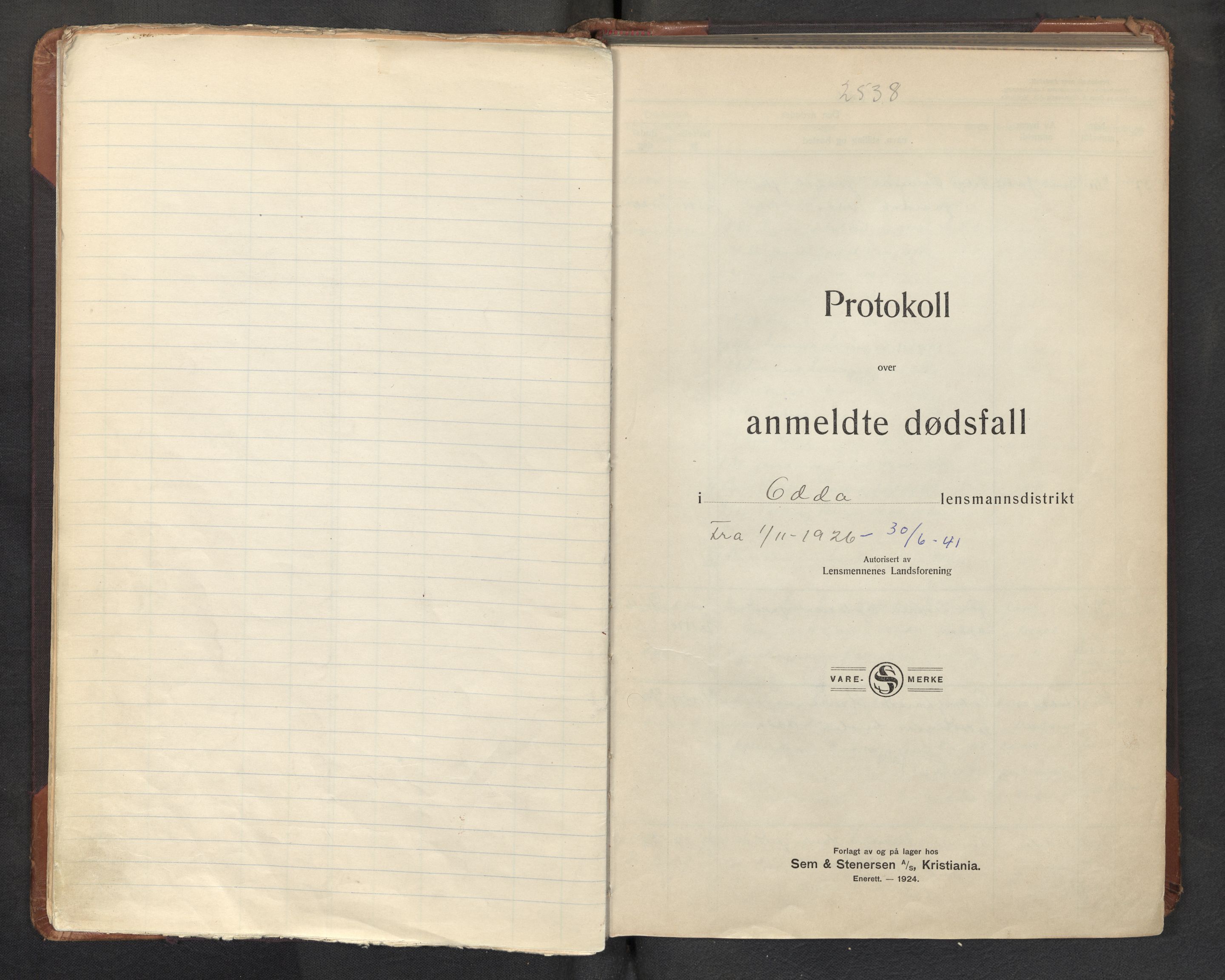 Lensmannen i Odda, AV/SAB-A-34001/0006/L0008: Dødsfallprotokoll, 1926-1941