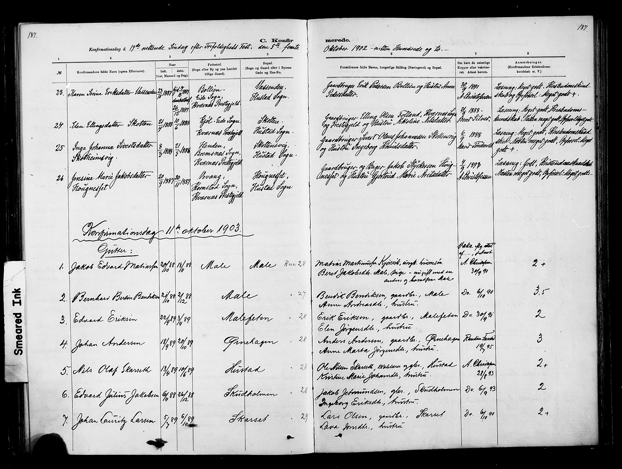 Ministerialprotokoller, klokkerbøker og fødselsregistre - Møre og Romsdal, SAT/A-1454/567/L0778: Parish register (official) no. 567A01, 1881-1903, p. 187