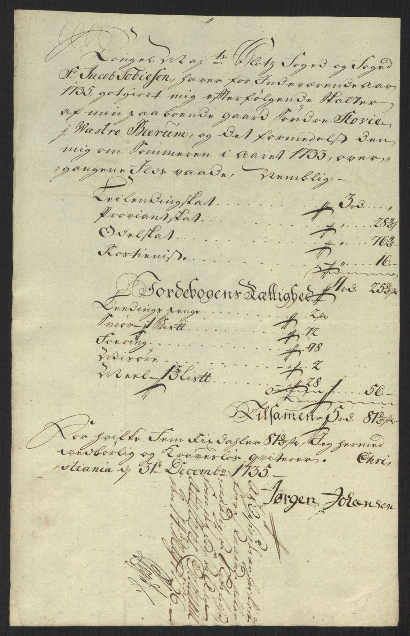 Rentekammeret inntil 1814, Reviderte regnskaper, Fogderegnskap, AV/RA-EA-4092/R10/L0474: Fogderegnskap Aker og Follo, 1735, p. 217