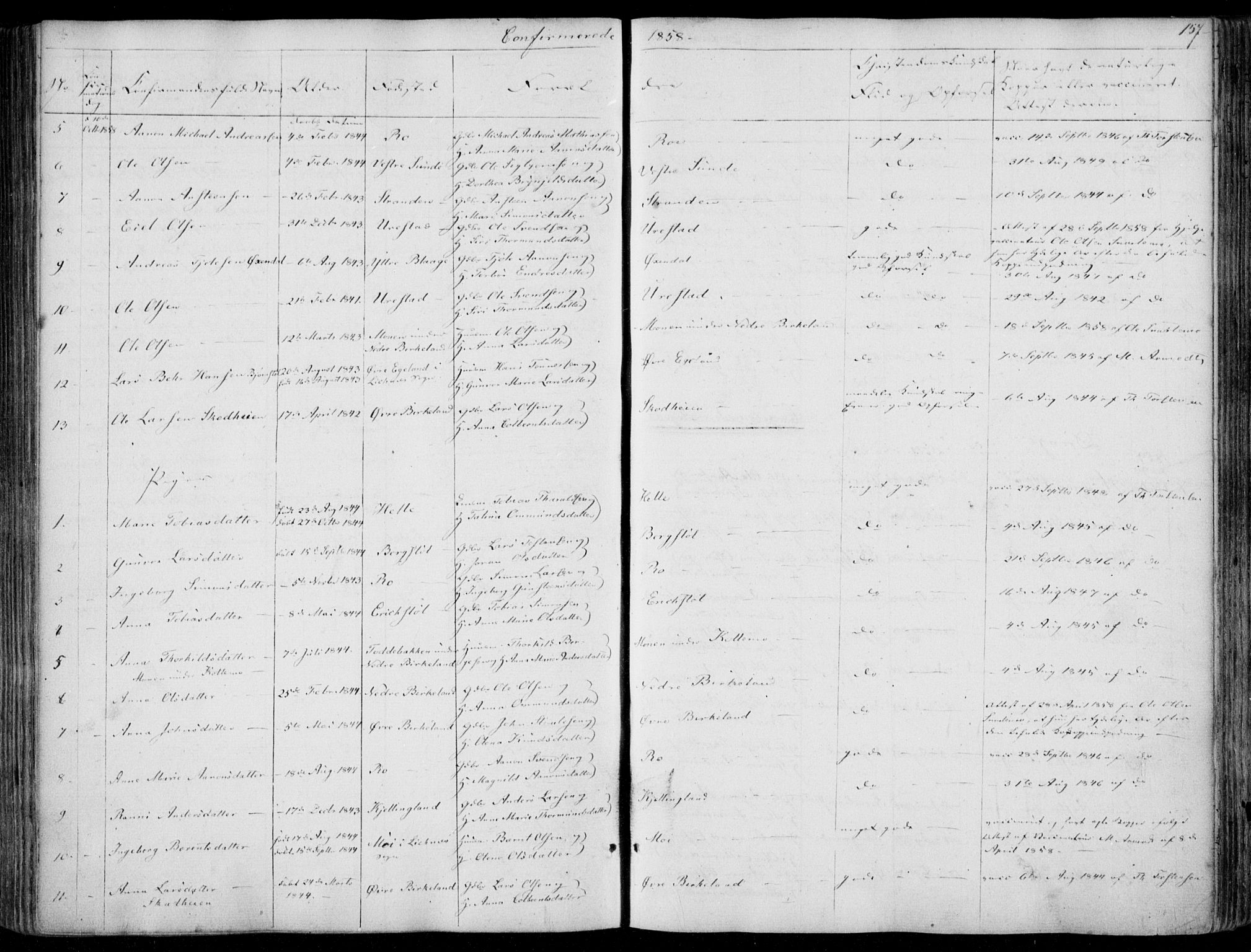 Hægebostad sokneprestkontor, SAK/1111-0024/F/Fa/Faa/L0004: Parish register (official) no. A 4, 1834-1864, p. 157