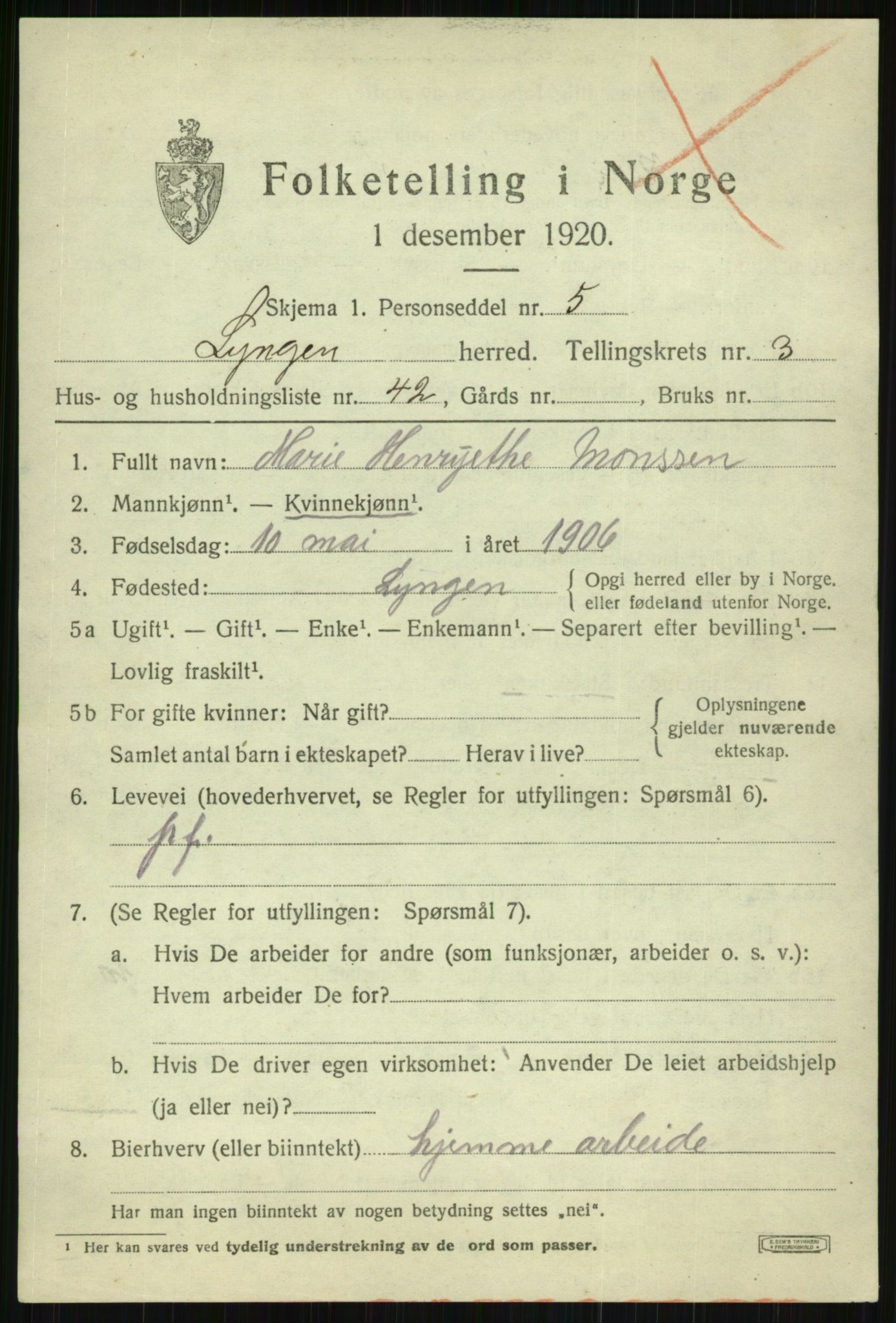 SATØ, 1920 census for Lyngen, 1920, p. 4011