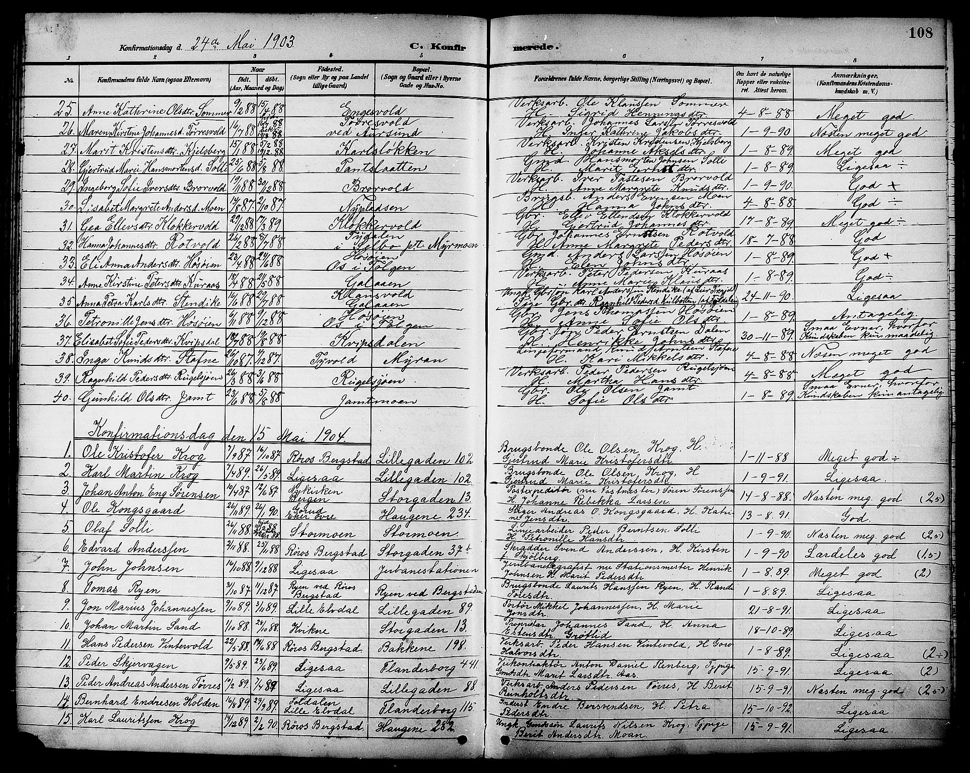 Ministerialprotokoller, klokkerbøker og fødselsregistre - Sør-Trøndelag, AV/SAT-A-1456/681/L0941: Parish register (copy) no. 681C05, 1896-1905, p. 108