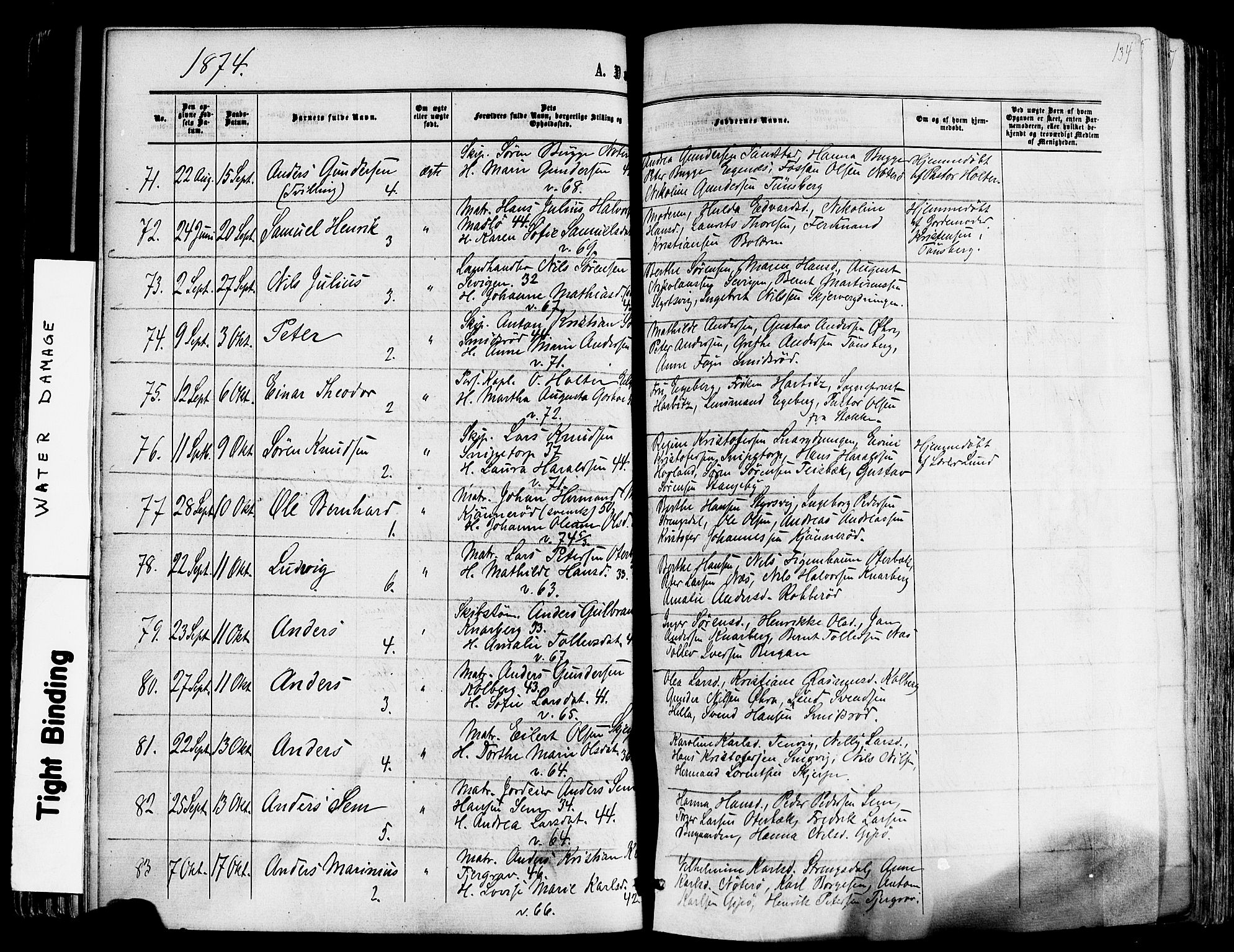 Nøtterøy kirkebøker, SAKO/A-354/F/Fa/L0007: Parish register (official) no. I 7, 1865-1877, p. 134