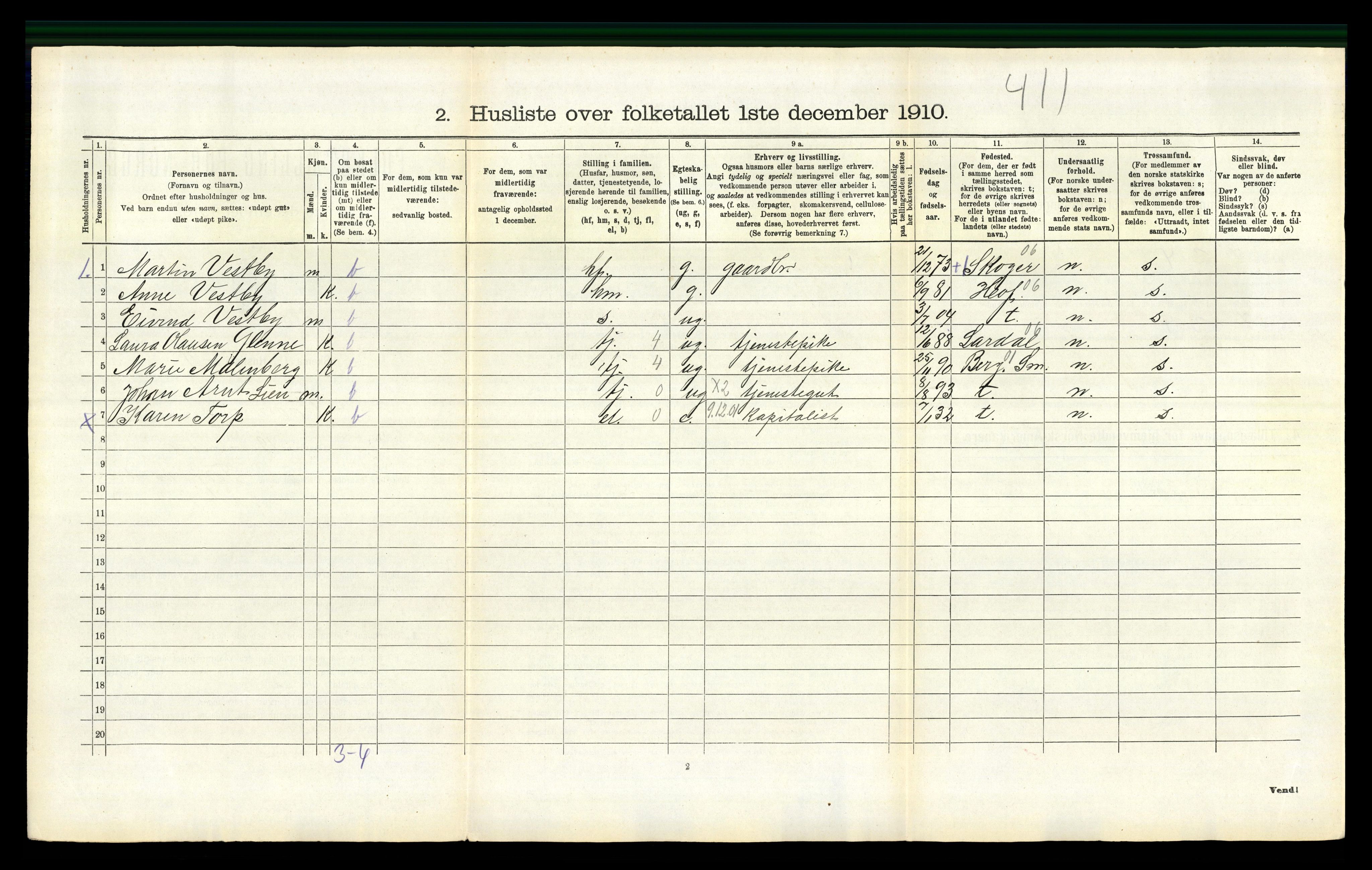 RA, 1910 census for Våle, 1910, p. 181