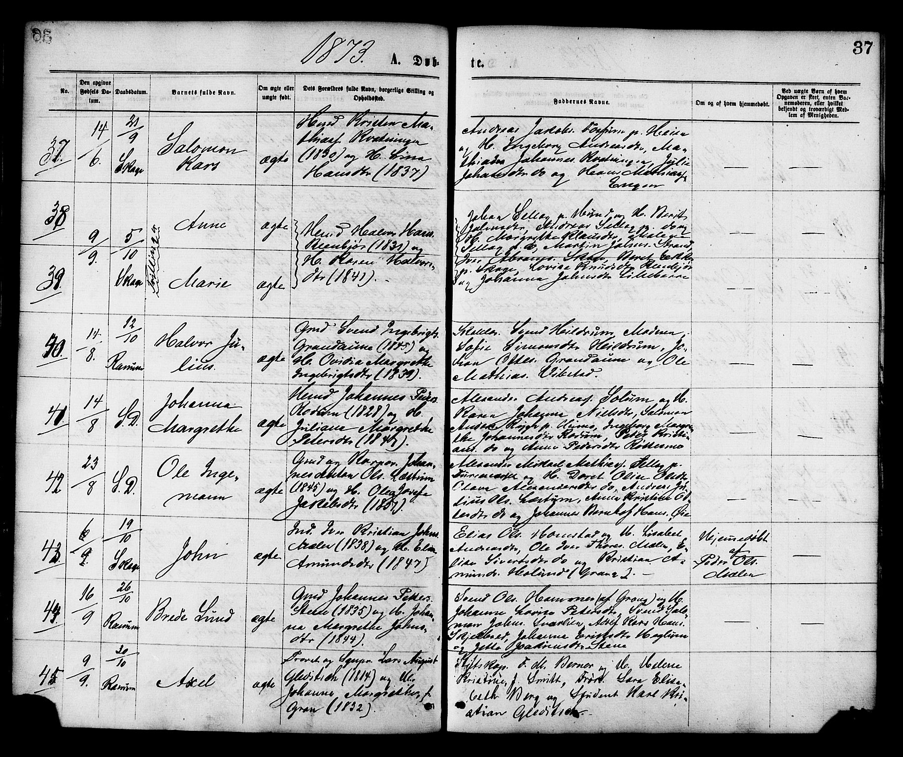 Ministerialprotokoller, klokkerbøker og fødselsregistre - Nord-Trøndelag, AV/SAT-A-1458/764/L0554: Parish register (official) no. 764A09, 1867-1880, p. 37