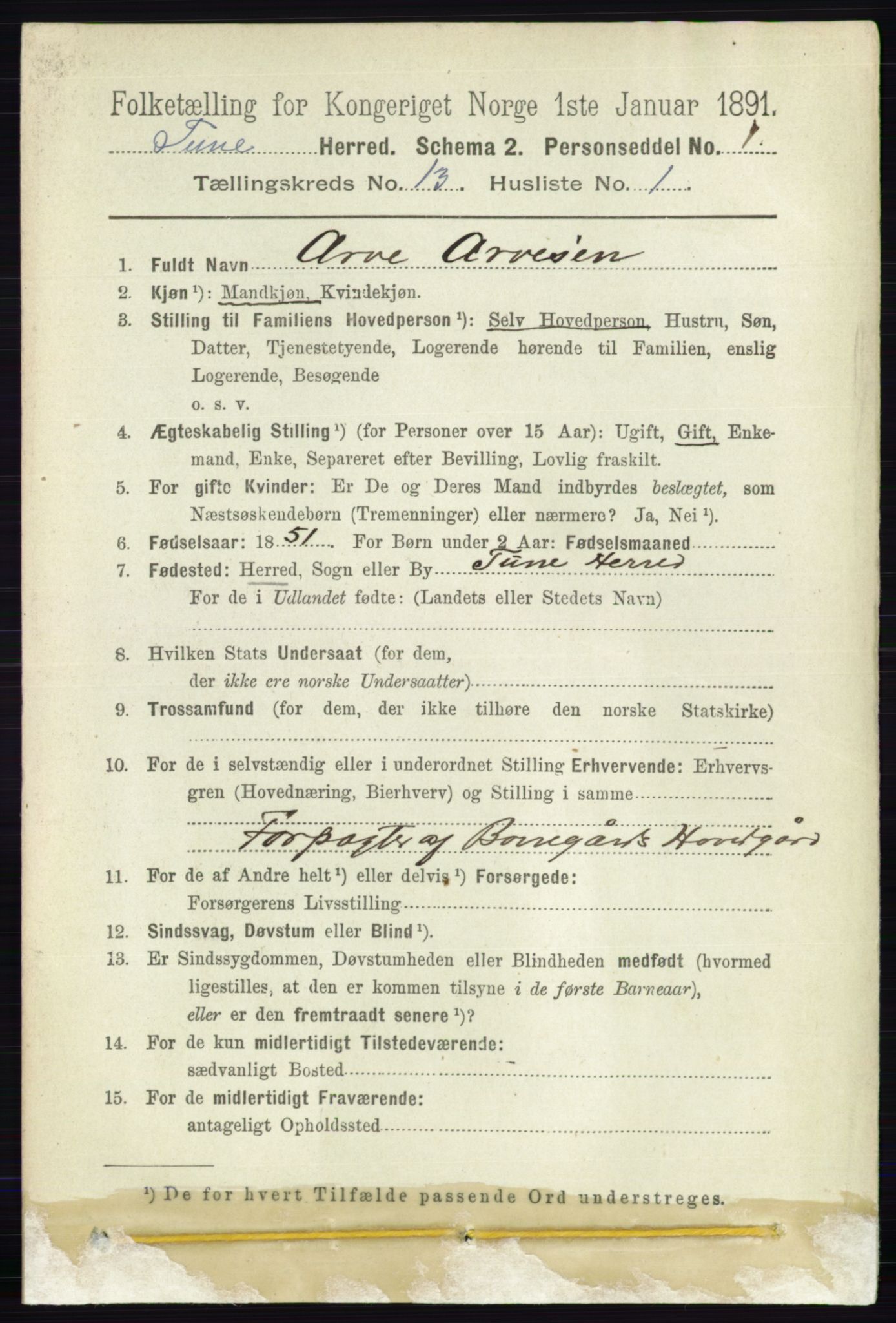 RA, 1891 census for 0130 Tune, 1891, p. 7561