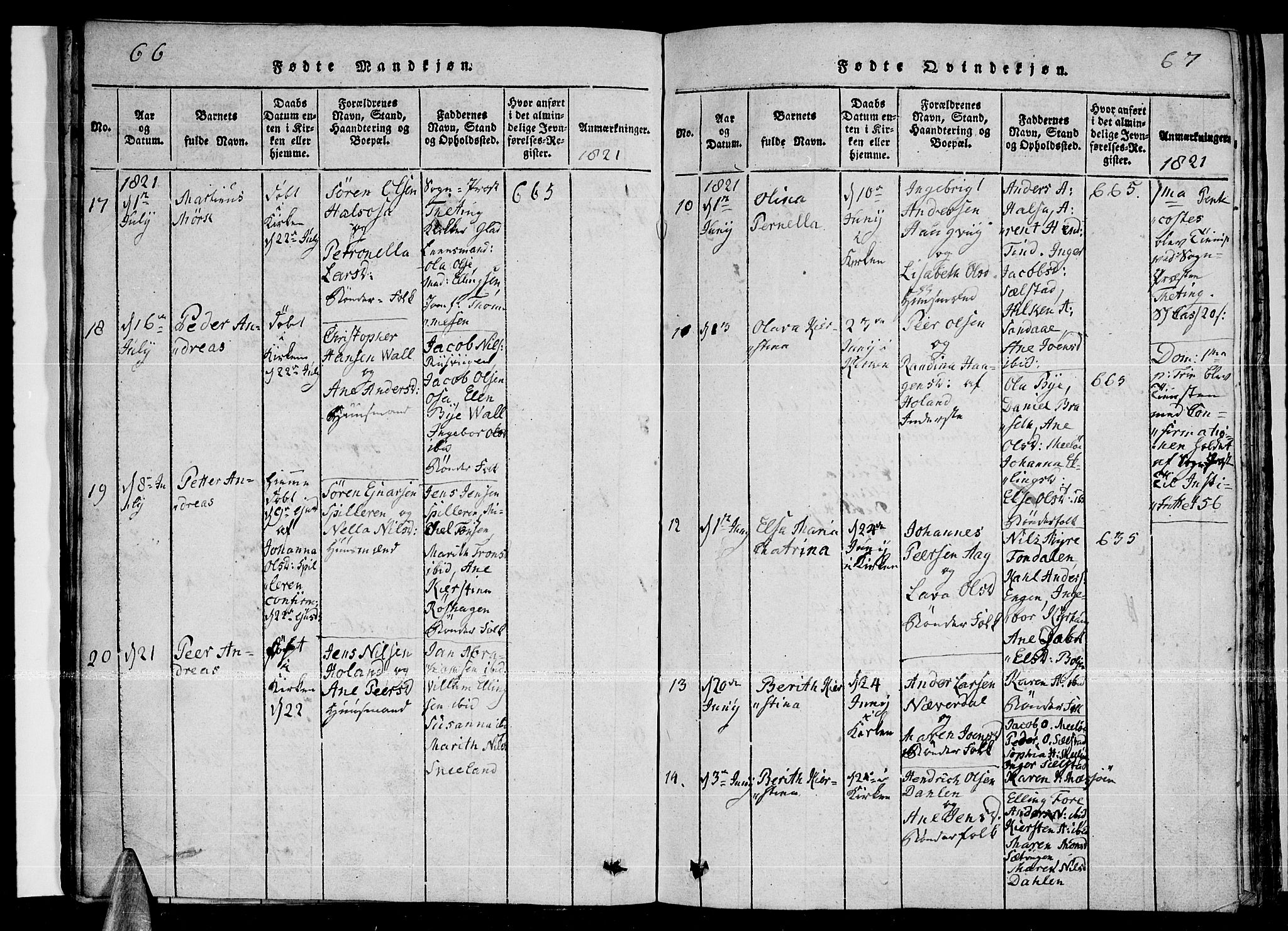 Ministerialprotokoller, klokkerbøker og fødselsregistre - Nordland, AV/SAT-A-1459/841/L0593: Parish register (official) no. 841A04 /2, 1820-1825, p. 66-67