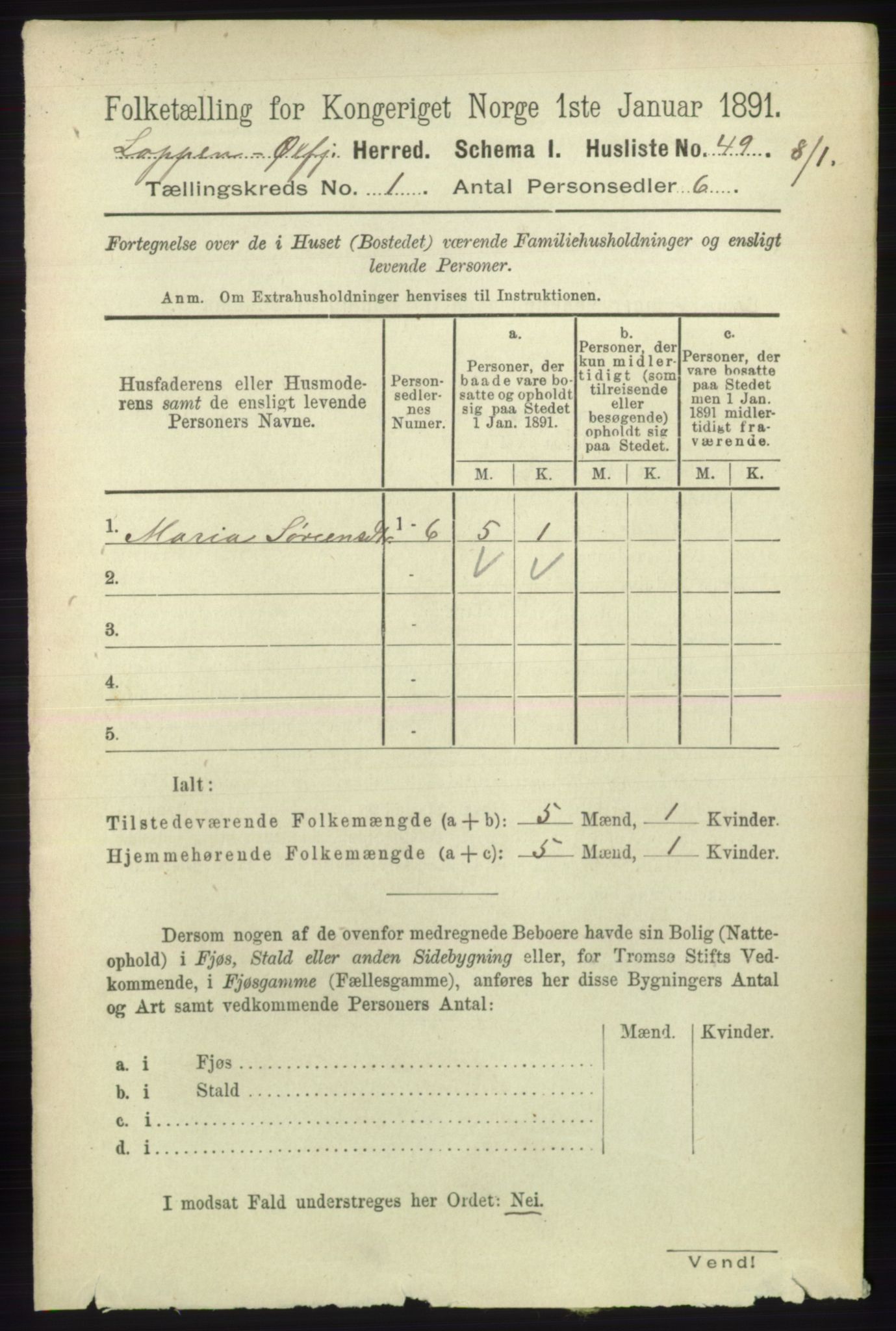 RA, 1891 census for 2014 Loppa, 1891, p. 67