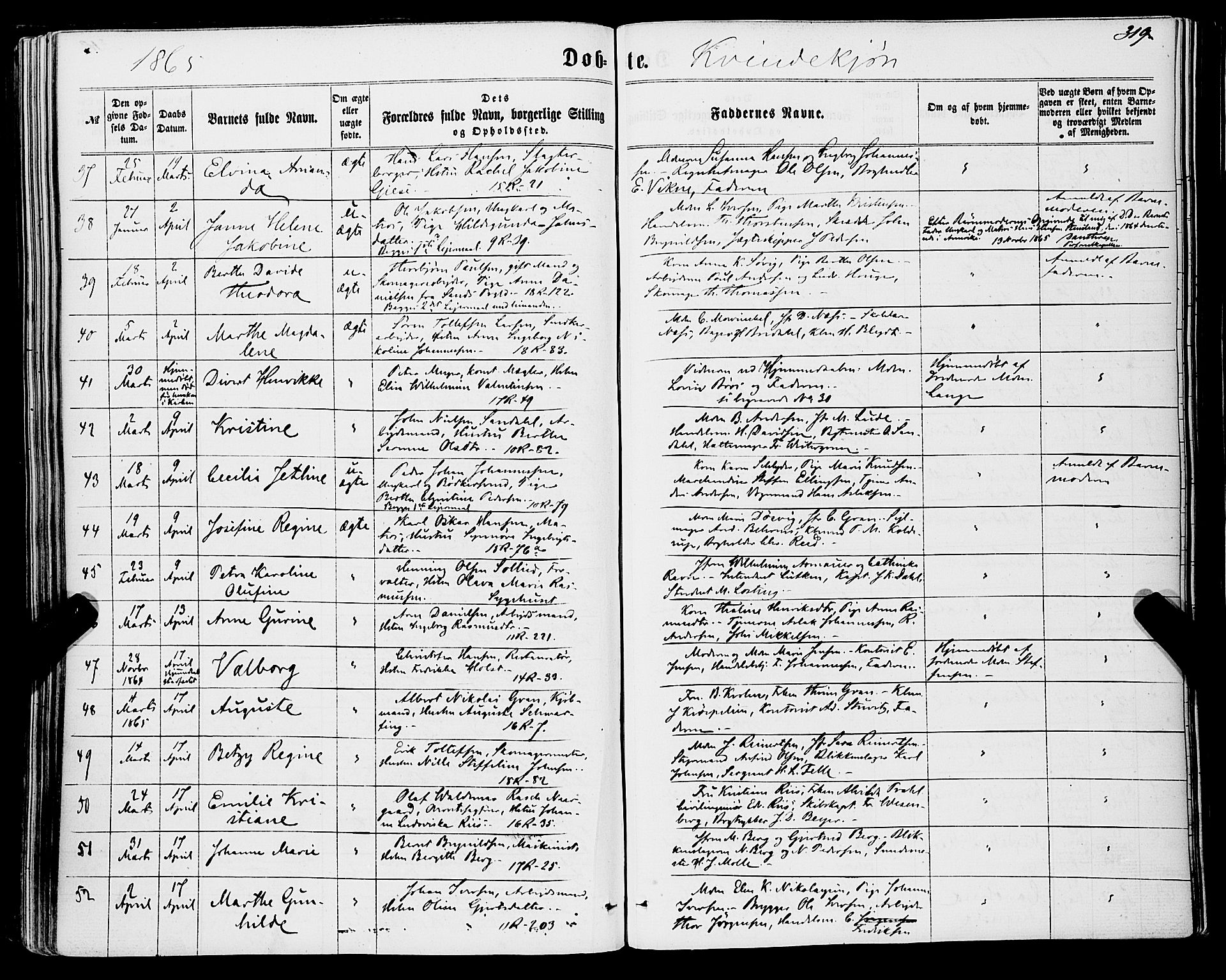 Domkirken sokneprestembete, AV/SAB-A-74801/H/Haa/L0021: Parish register (official) no. B 4, 1859-1871, p. 319