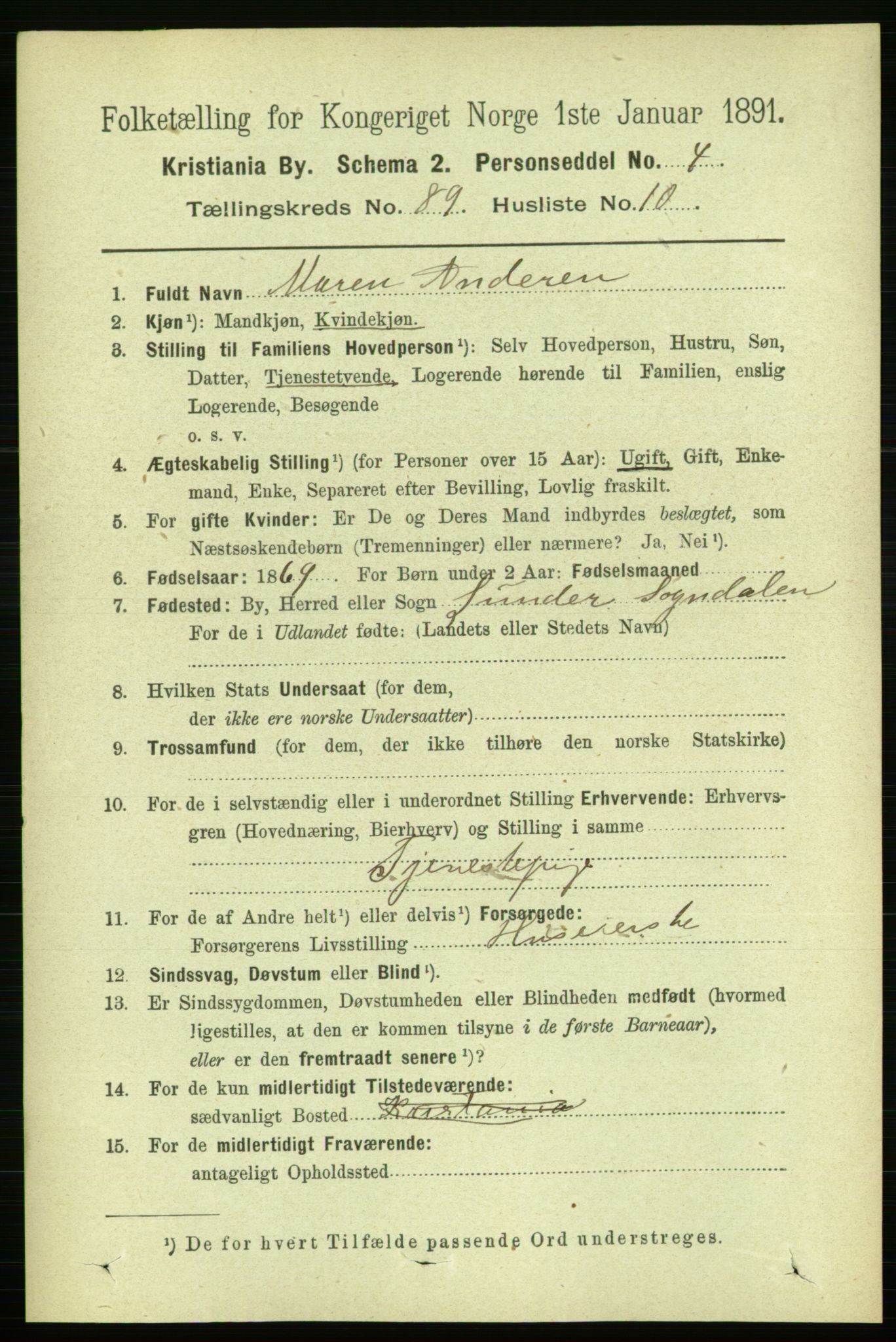 RA, 1891 census for 0301 Kristiania, 1891, p. 44306