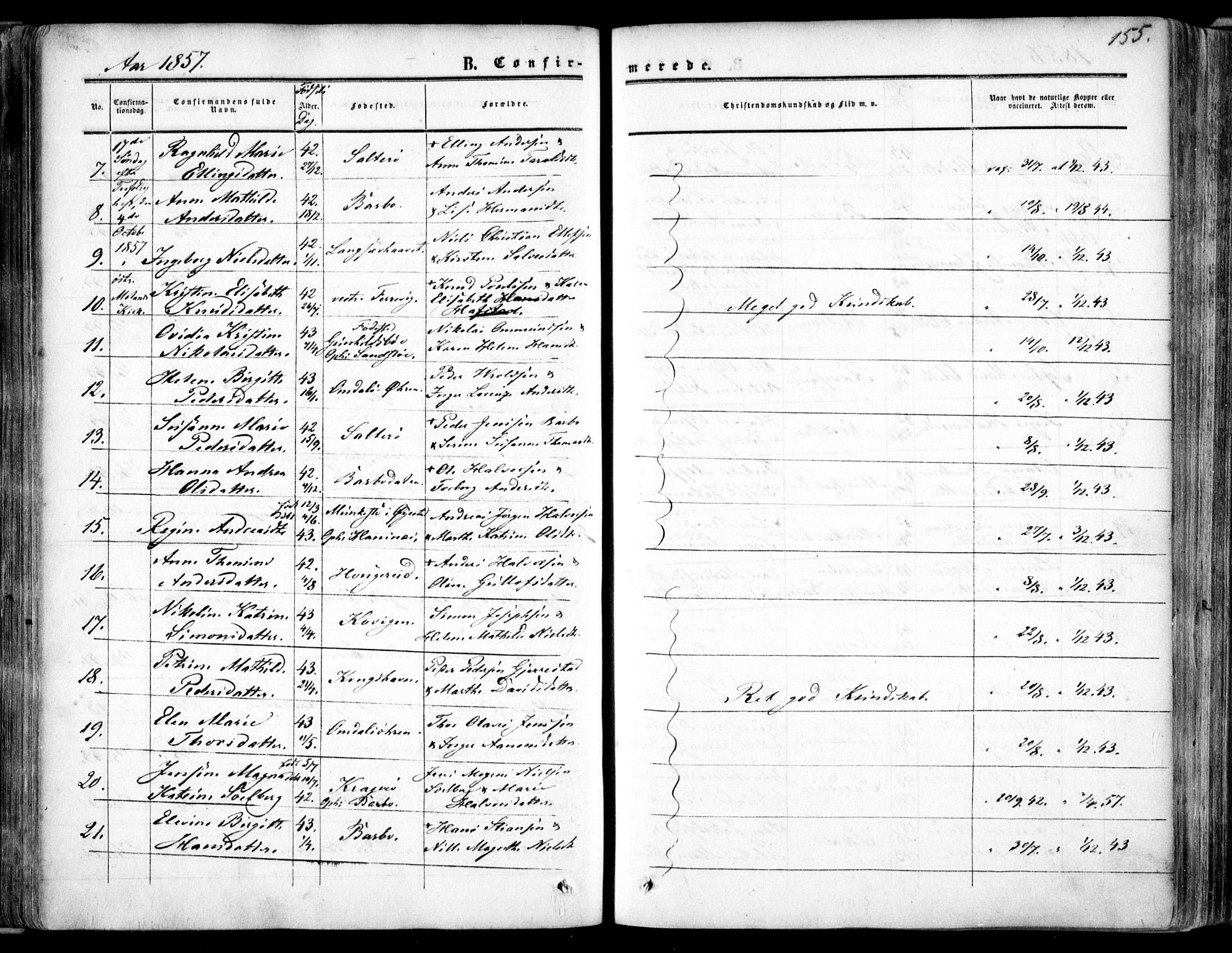 Tromøy sokneprestkontor, AV/SAK-1111-0041/F/Fa/L0006: Parish register (official) no. A 6, 1855-1863, p. 155