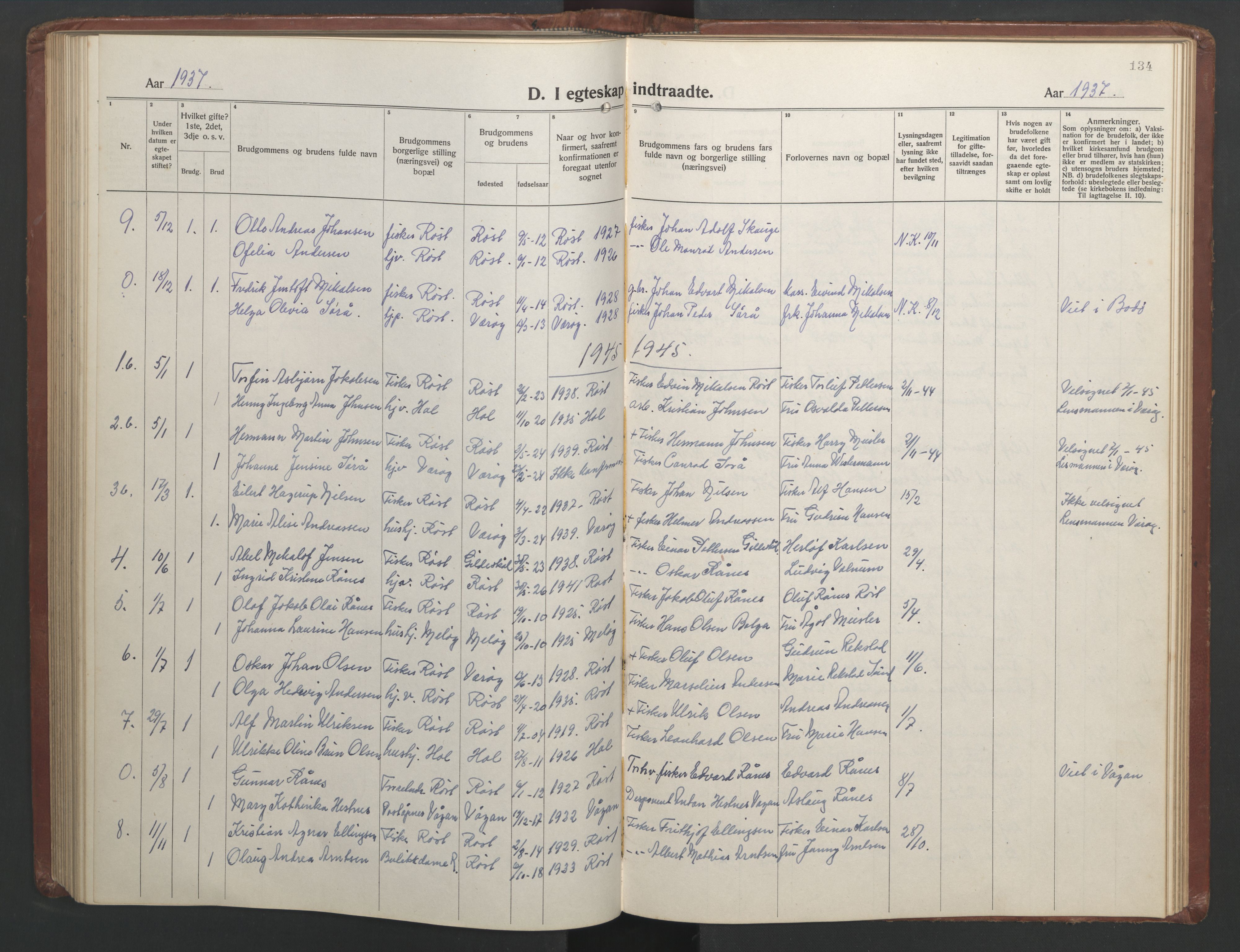 Ministerialprotokoller, klokkerbøker og fødselsregistre - Nordland, AV/SAT-A-1459/808/L0132: Parish register (copy) no. 808C03, 1920-1946, p. 134