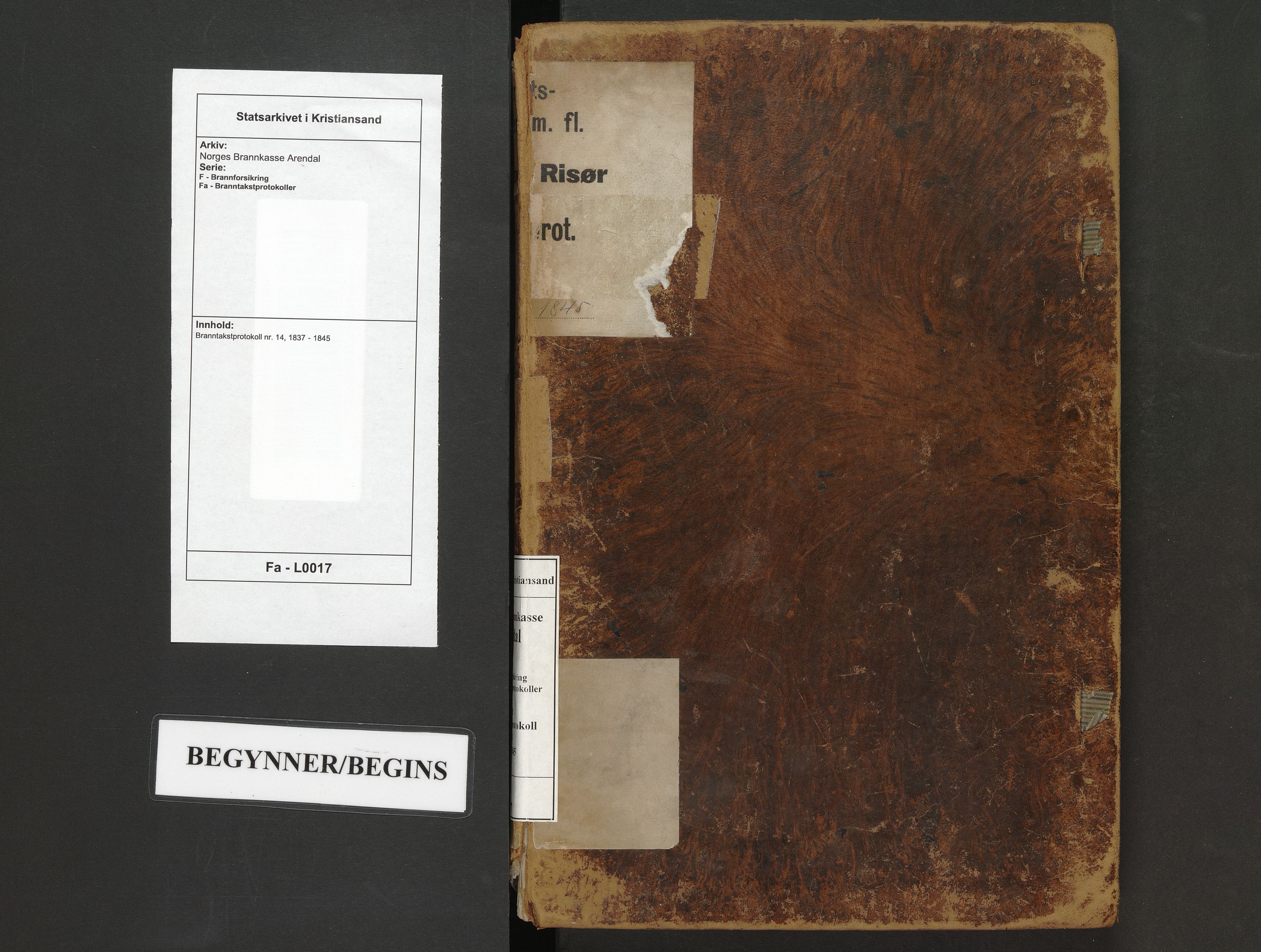 Norges Brannkasse Arendal, AV/SAK-2241-0002/F/Fa/L0017: Branntakstprotokoll nr. 14, 1837-1845