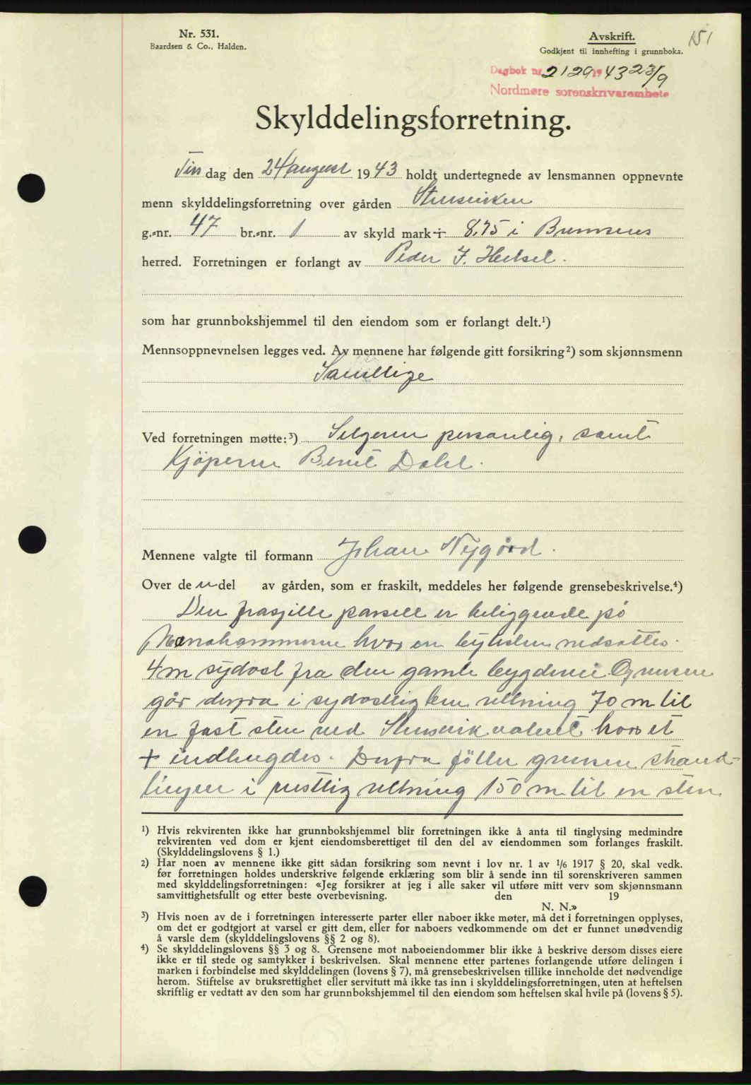 Nordmøre sorenskriveri, SAT/A-4132/1/2/2Ca: Mortgage book no. A96, 1943-1944, Diary no: : 2129/1943