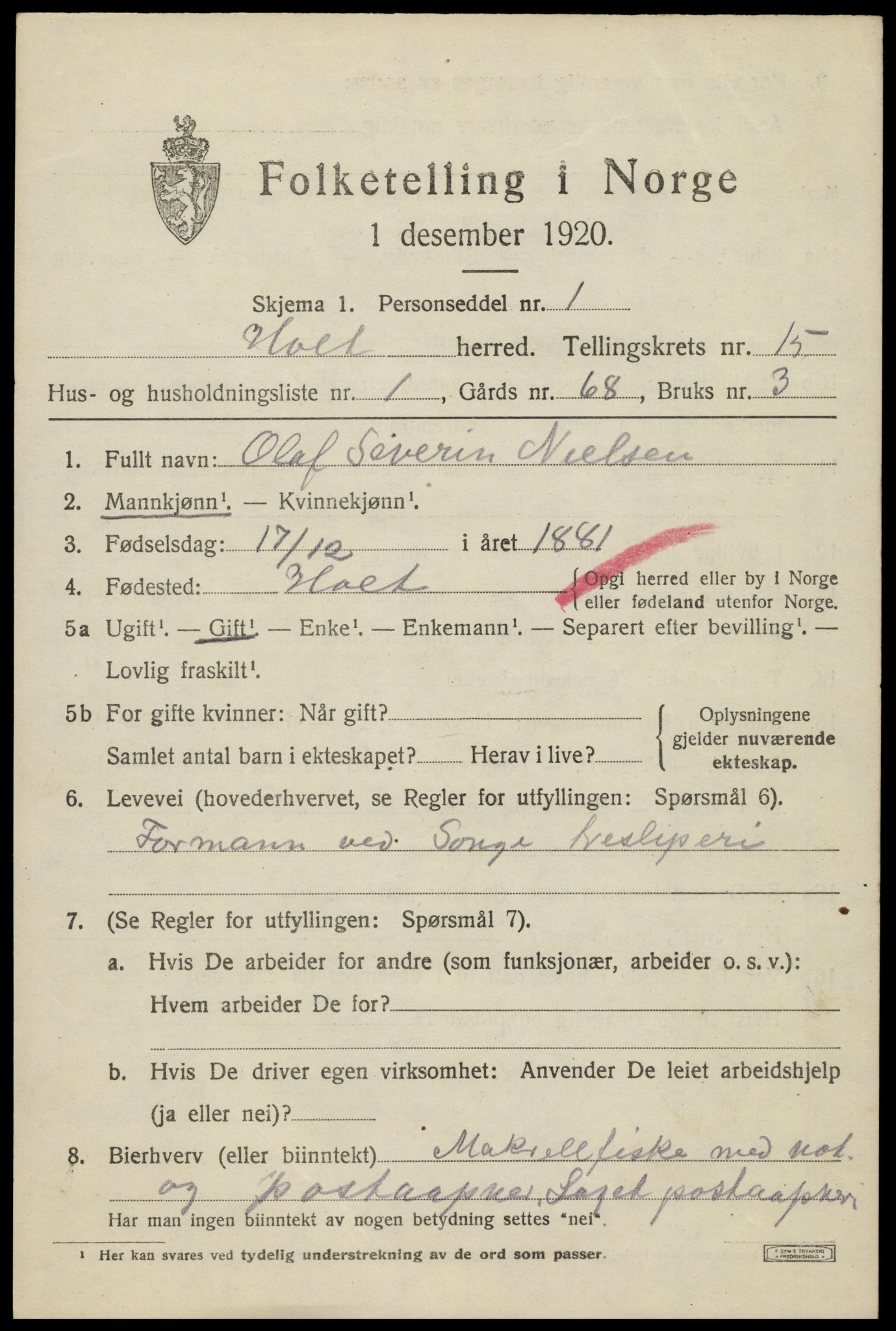 SAK, 1920 census for Holt, 1920, p. 8378