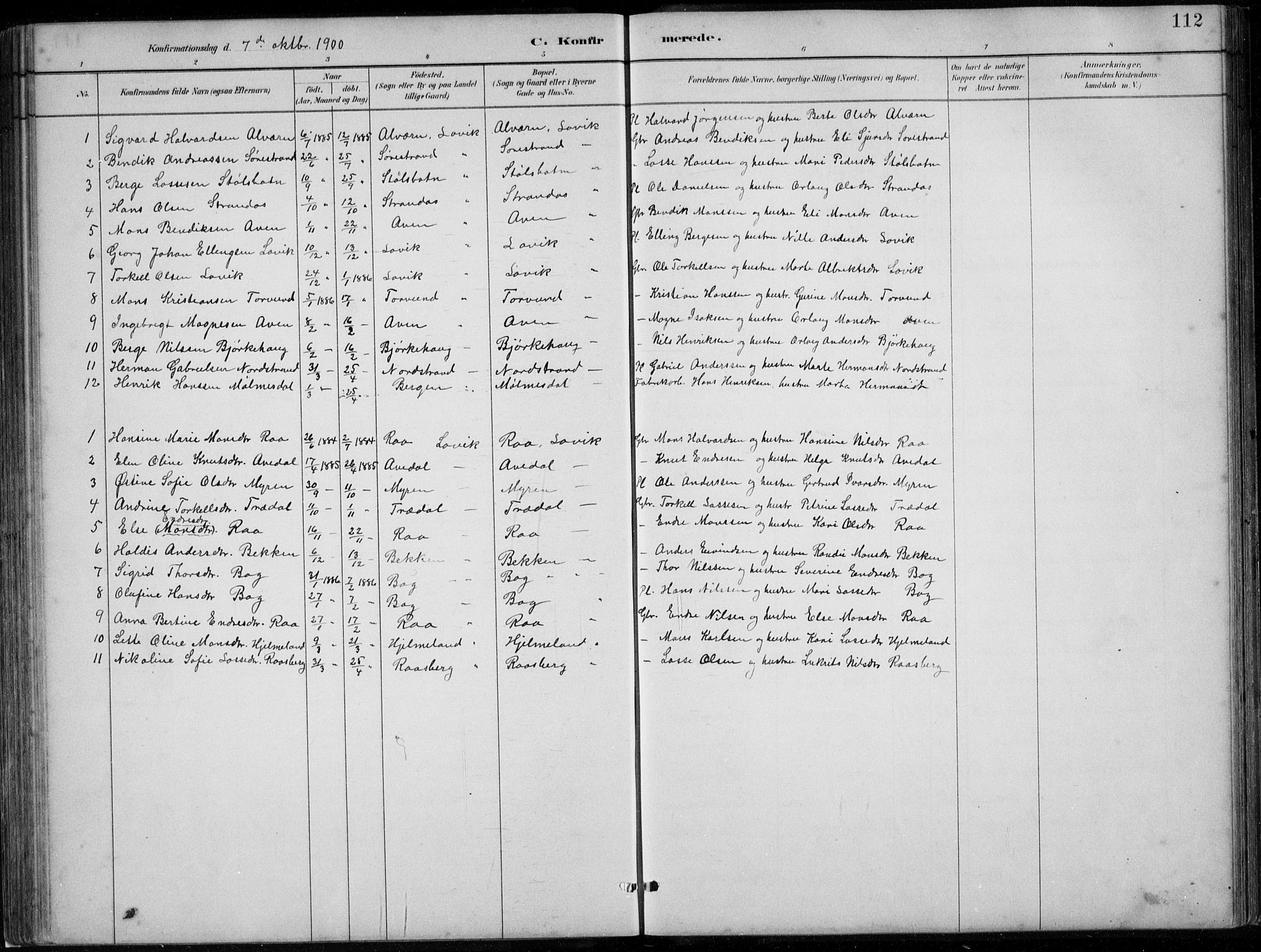 Lavik sokneprestembete, SAB/A-80901: Parish register (copy) no. A 2, 1882-1910, p. 112